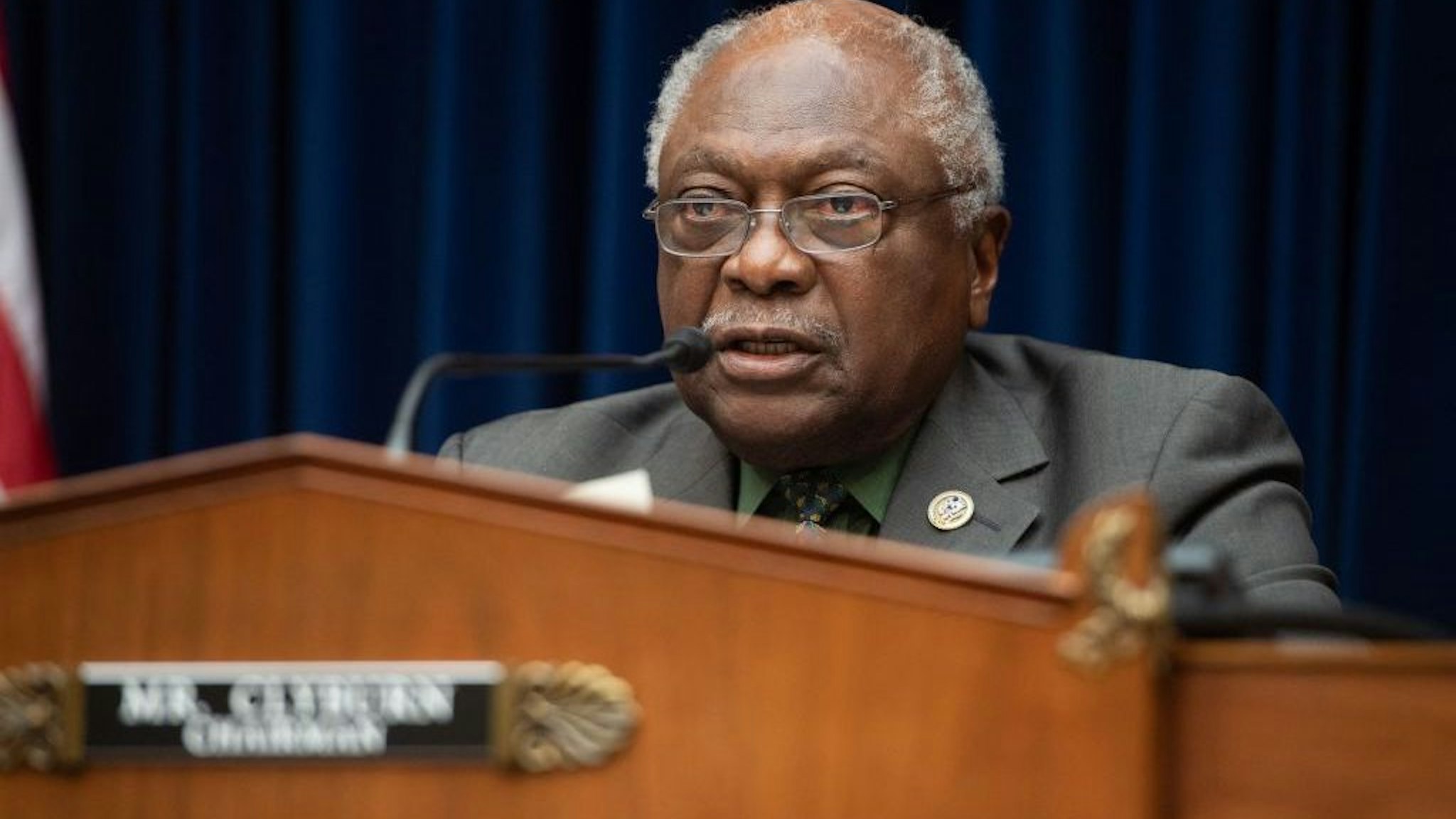US Representative James Clyburn, Democrat of South Carolina and committee chairman, speaks as Federal Reserve Board Chairman Jerome Powell testifies on the Federal Reserve's response to the coronavirus pandemic during a House Oversight and Reform Select Subcommittee hearing on Capitol Hill in Washington, DC, June 22, 2021. (Photo by SAUL LOEB / POOL / AFP) (Photo by SAUL LOEB/POOL/AFP via Getty Images)