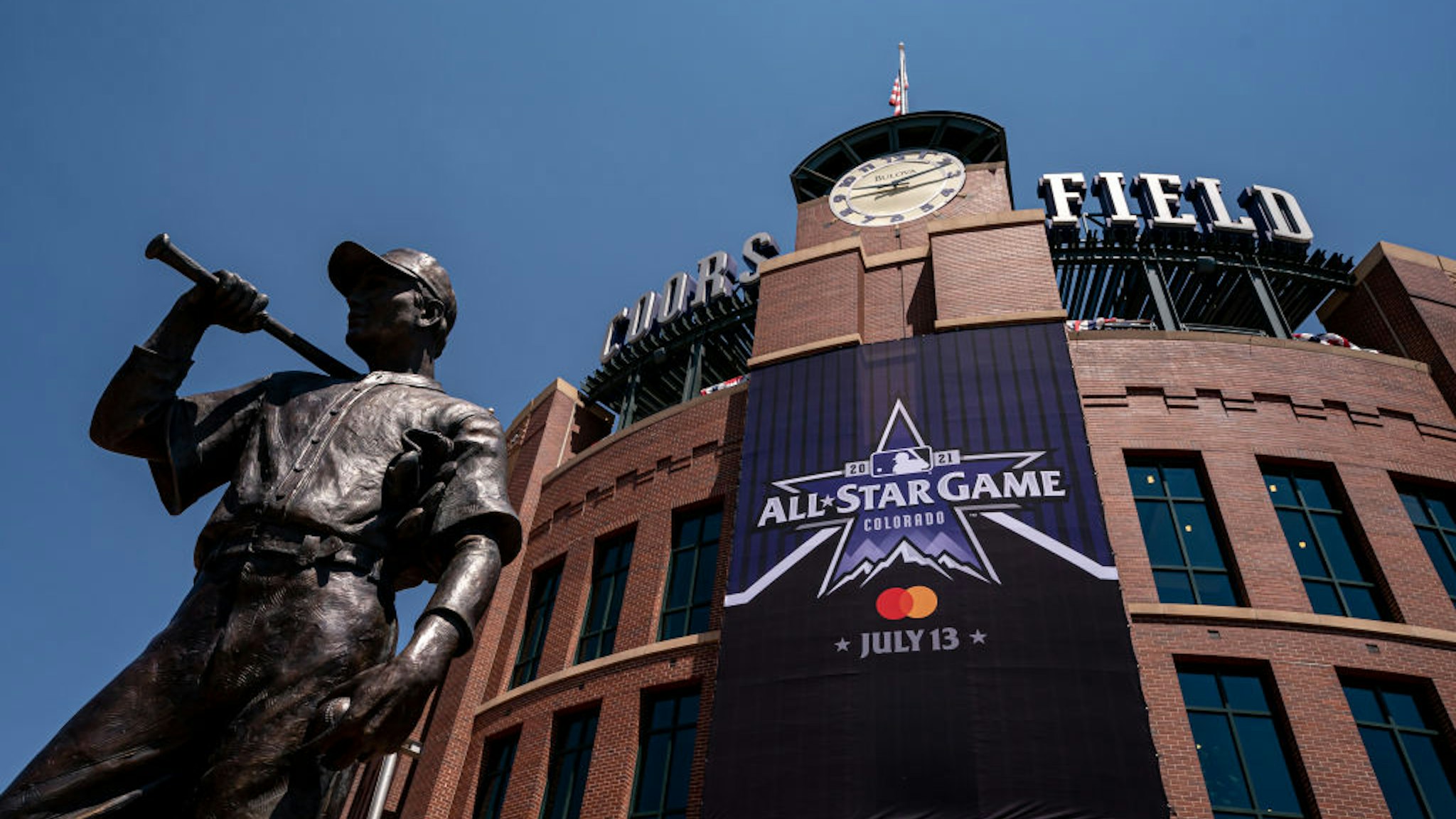 DENVER, CO - JULY 07: The MLB All-Star Logo adorns the facade at Coors Field on July 7, 2021 in Denver, Colorado. (Photo by Matt Dirksen/Colorado Rockies/Getty Images)