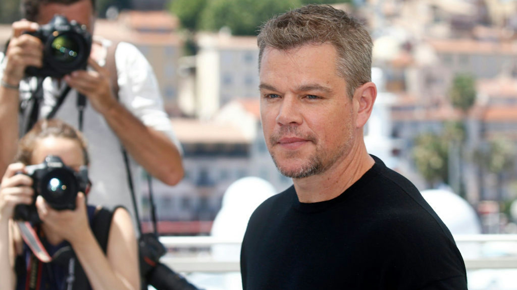 Matt Damon poses at the photocall of 'Stillwater' during the 74th Cannes Film Festival at the Palais des Festivals in Cannes, France