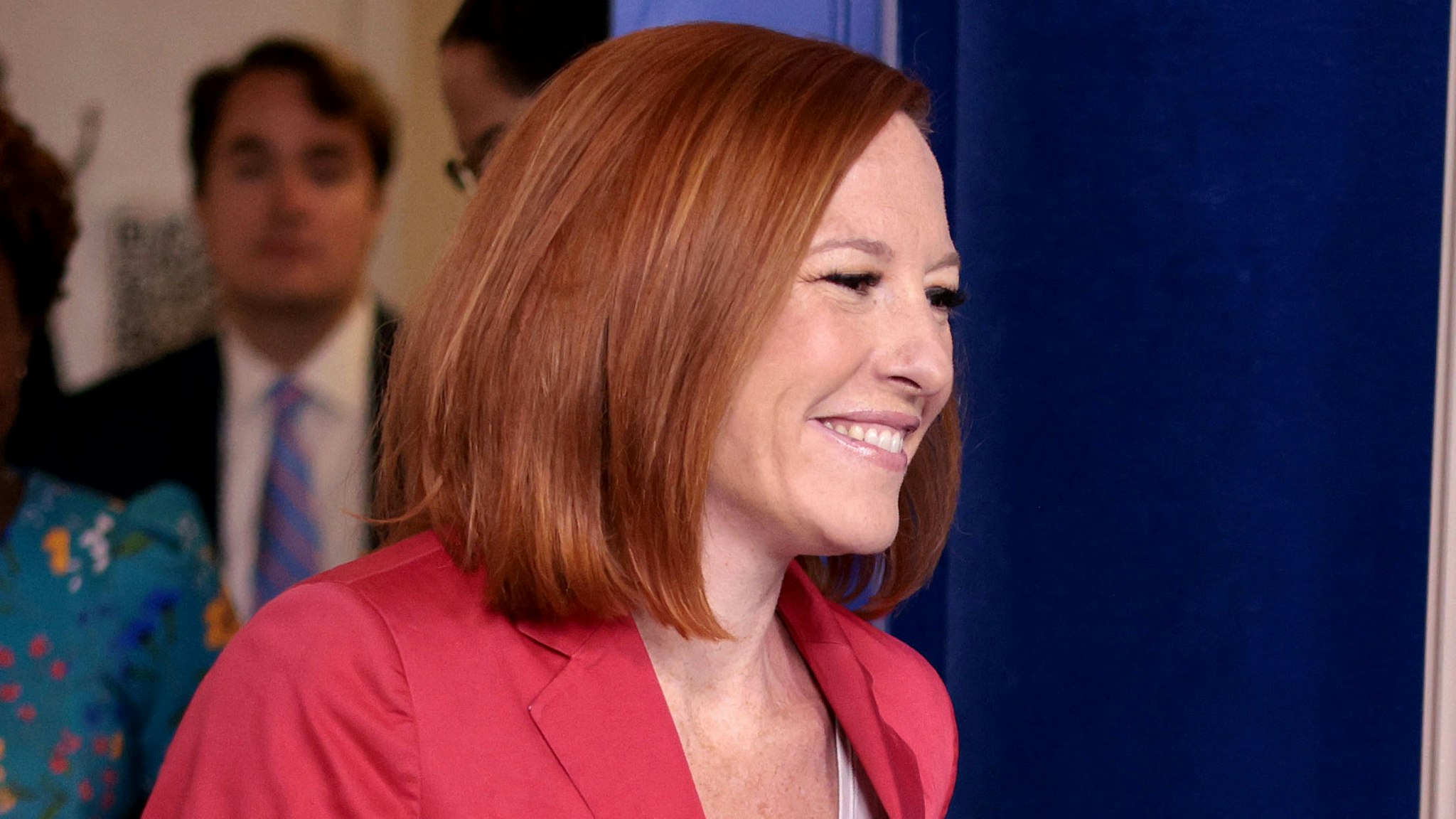 WASHINGTON, DC - JUNE 28: White House press secretary Jen Psaki arrives for her daily briefing on June 28, 2021 in Washington, DC. Psaki answered a range of questions related to pending infrastructure legislation and other topics.