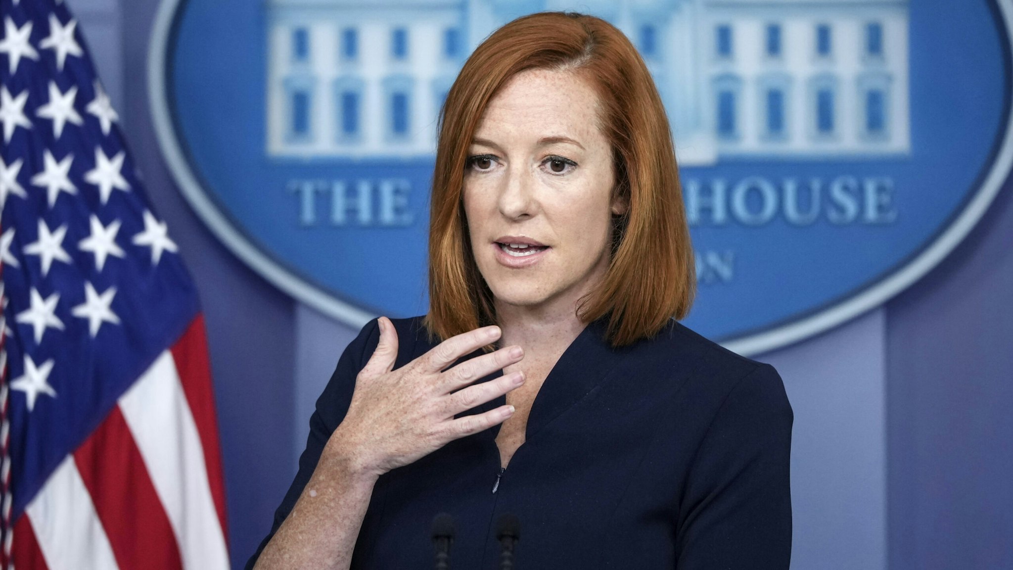 WASHINGTON, DC - JULY 23: White House Press Secretary Jen Psaki speaks during the daily press briefing at the White House on July 23, 2021 in Washington, DC. Later on Friday, President Joe Biden will participate in a campaign event for Virginia gubernatorial candidate Terry McAuliffe.