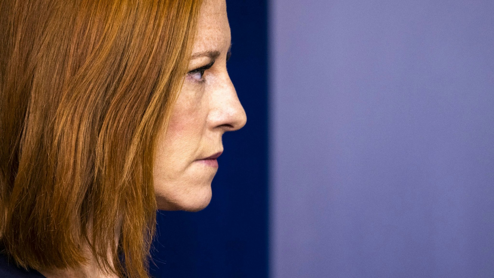 Jen Psaki, White House press secretary, during a news conference in the James S. Brady Press Briefing Room at the White House in Washington, D.C., U.S., on Friday, July 2, 2021. The pace of U.S. hiring accelerated in June, with payrolls gaining the most in 10 months, suggesting firms are having greater success recruiting workers to keep pace with the economy's reopening.