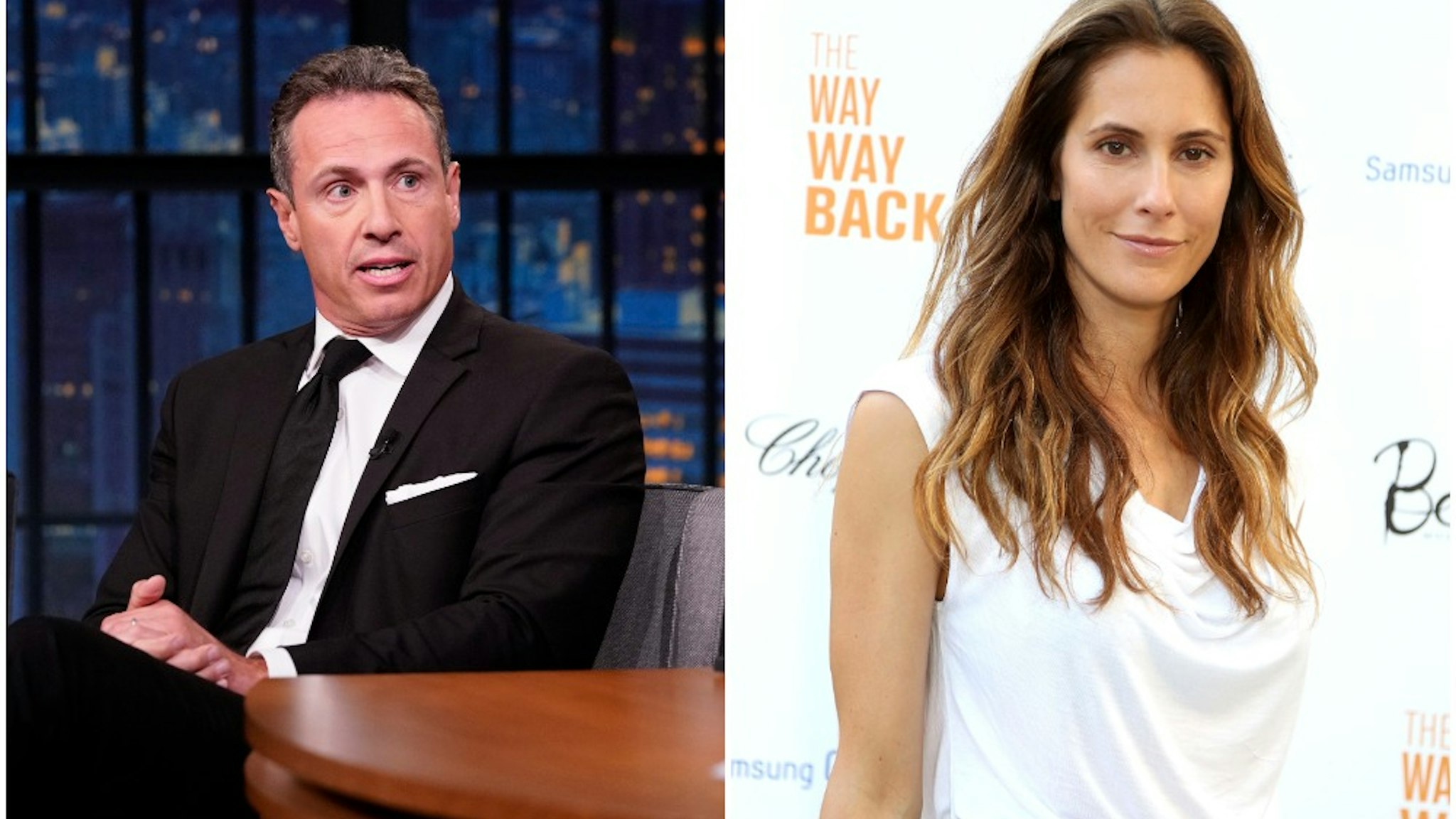 LATE NIGHT WITH SETH MEYERS -- Episode 867 -- Pictured: (l-r) CNN's Chris Cuomo during an interview with host Seth Meyers on August 1, 2019 & EAST HAMPTON, NY - JUNE 29: Christina Greeven Cuomo attends the after party for a special Hamptons screening of "The Way,Way Back" at Goose Creek on June 29, 2013 in East Hampton, New York.