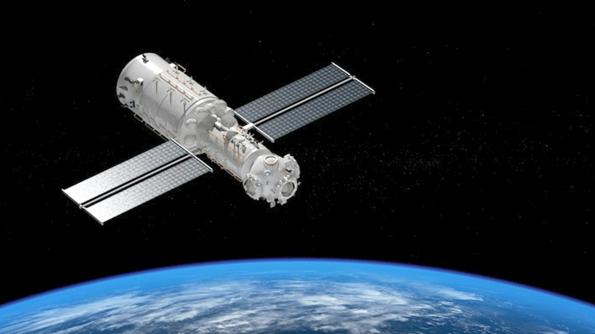 Core module of China's space station Tianhe orbiting Earth