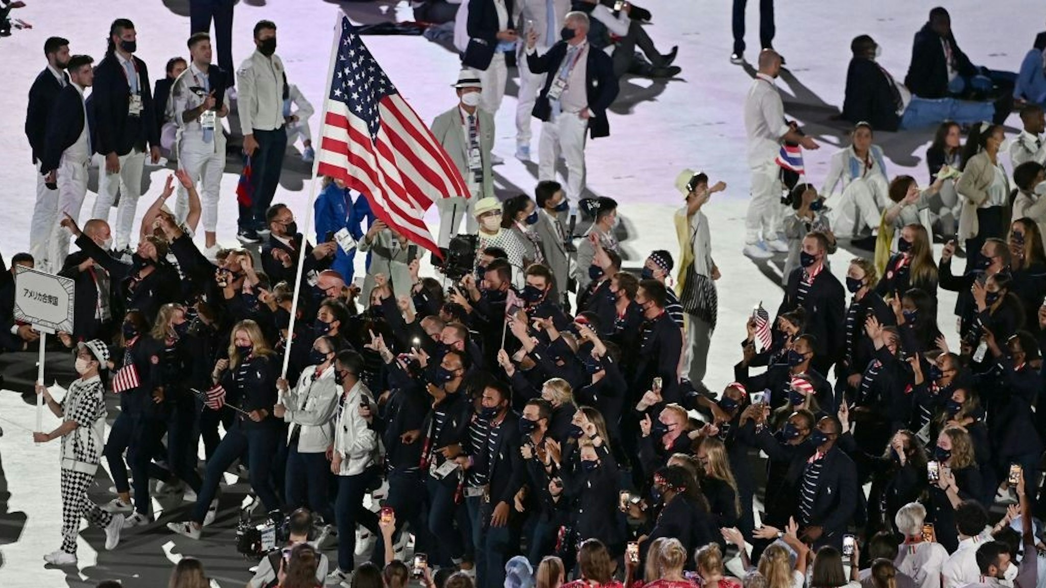 USA's delegation enters the Olympic Stadium during the opening ceremony of the Tokyo 2020 Olympic Games, in Tokyo, on July 23, 2021. (Photo by Jewel SAMAD / AFP) (Photo by