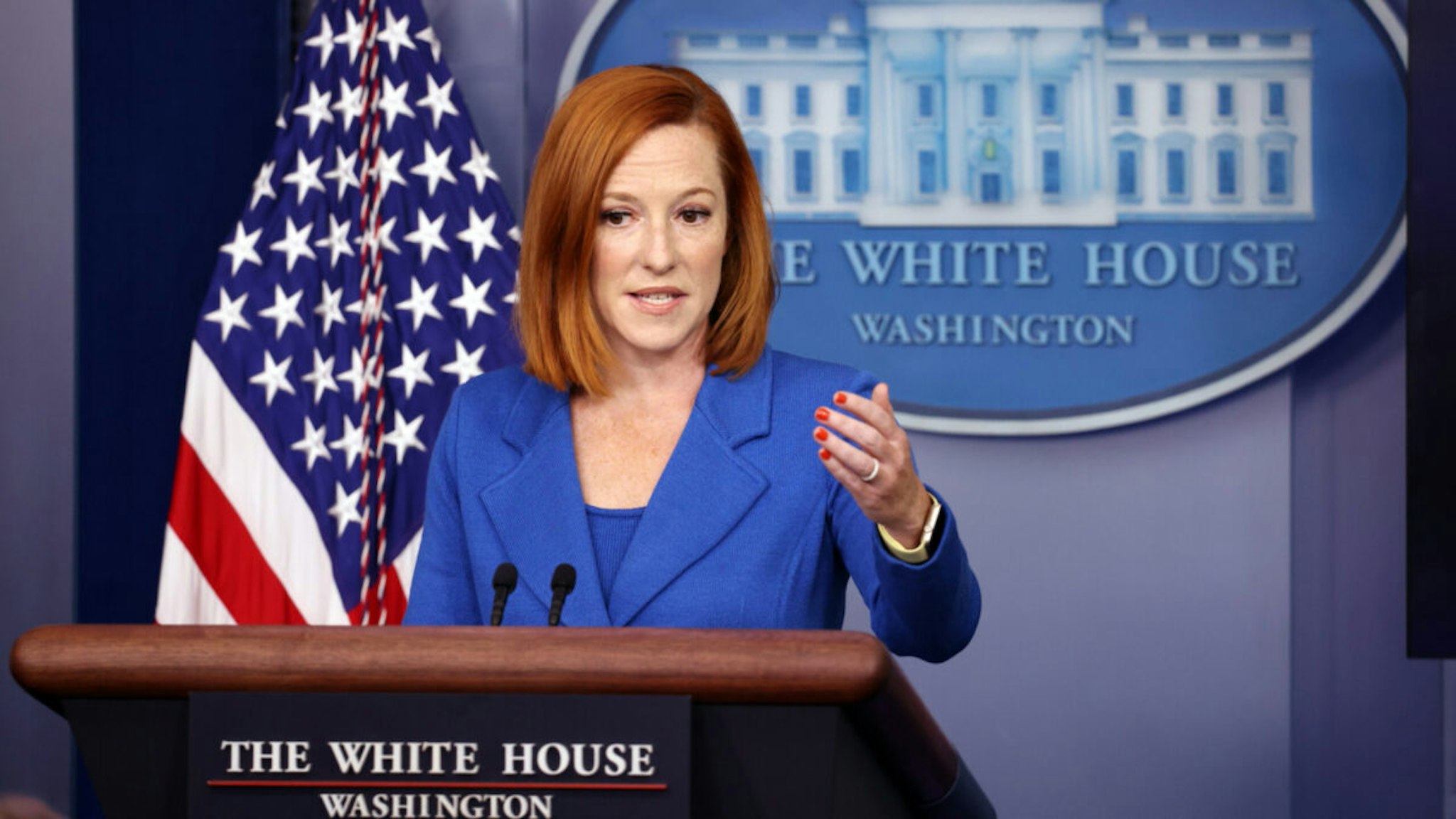 White House Press Secretary Jen Psaki speaks at a press briefing in the James Brady Press Briefing Room of the White House on August 02, 2021 in Washington, DC.
