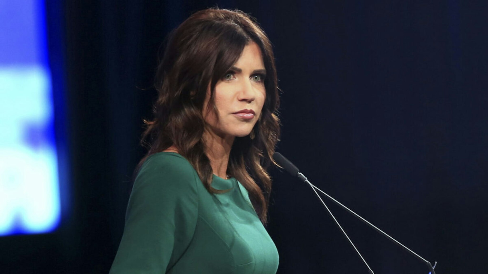 Kristi Noem, governor of South Dakota, pauses while speaking during the Conservative Political Action Conference (CPAC) in Dallas, Texas, U.S., on Sunday, July 11, 2021.