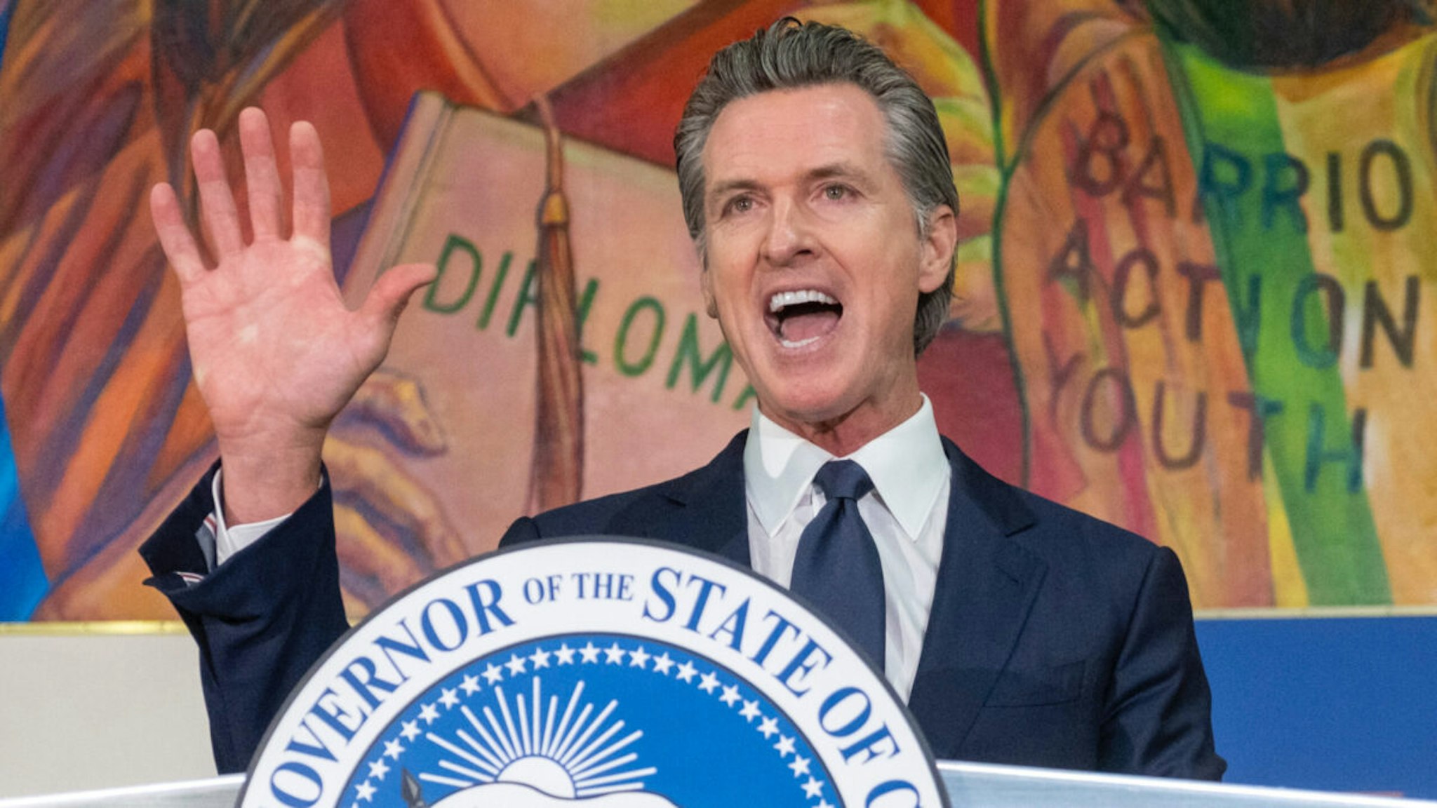 California Governor Gavin Newsom during a rally in Los Angeles, Tuesday, July 13, 2021.