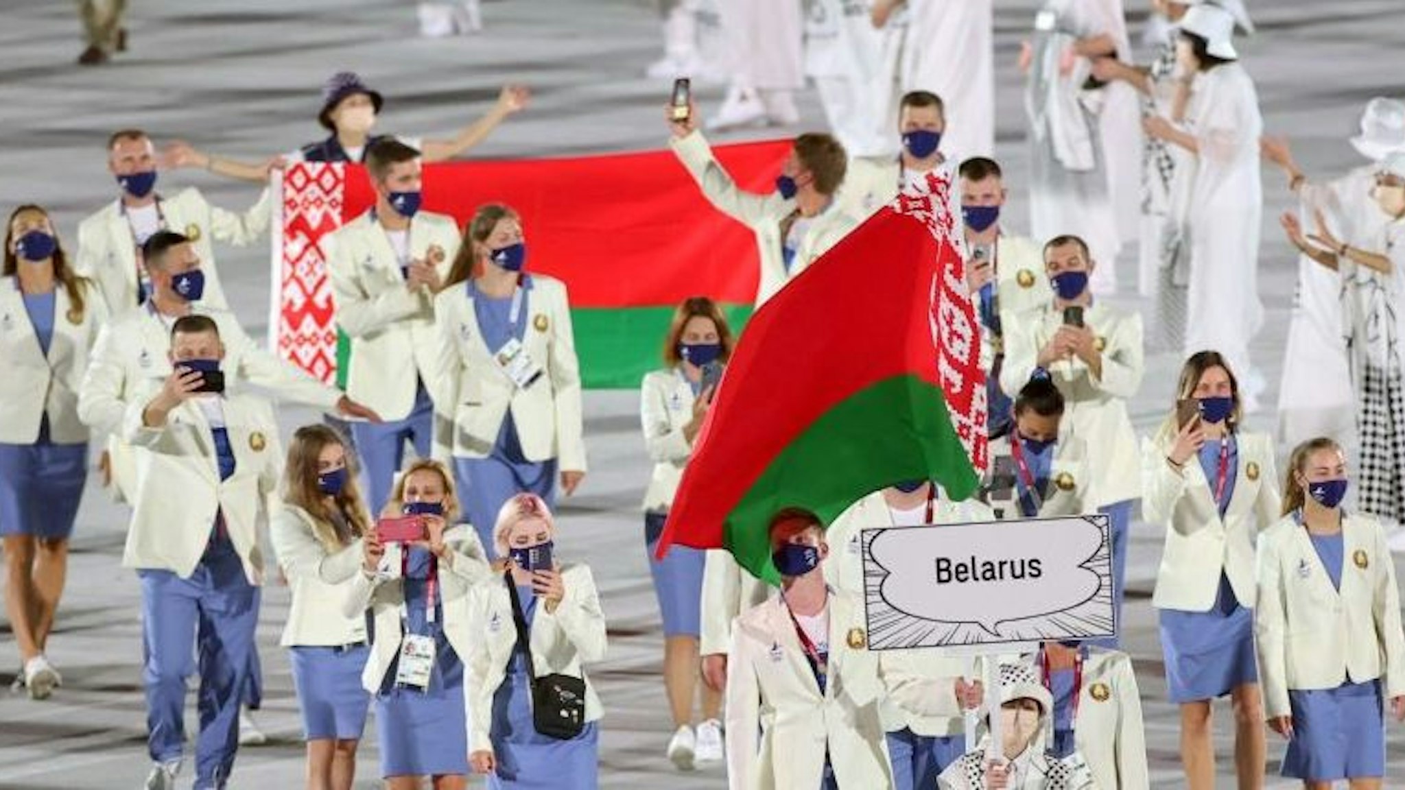 Olympic delegation of Belarus parade into the Olympic Stadium during the opening ceremony of Tokyo 2020 Olympic Games in Tokyo, Japan, July 23, 2021.