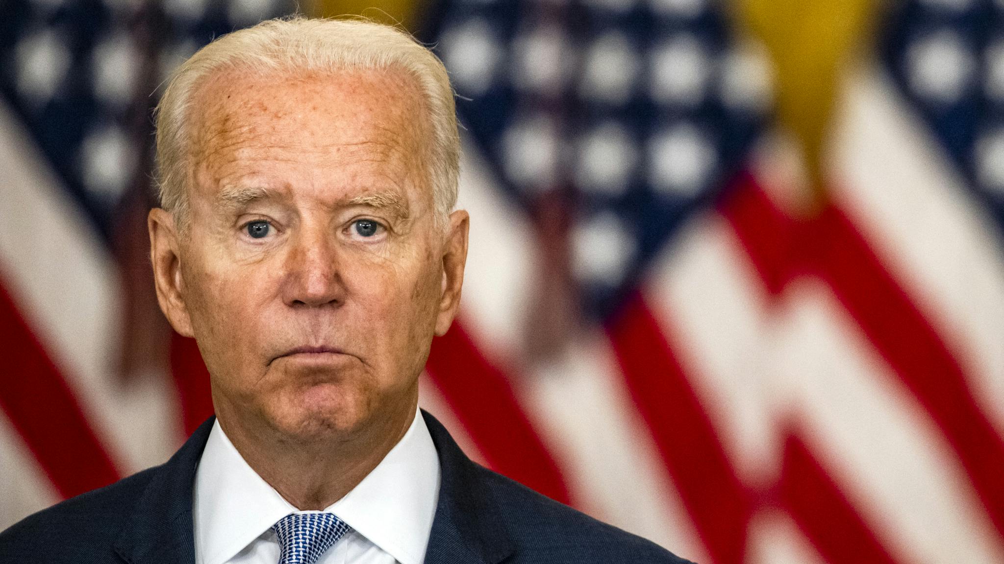 President Biden Delivers Remarks On Prescription Drug Prices U.S. President Joe Biden speaks in the East Room of the White House in Washington, D.C., U.S., on Thursday, Aug. 12, 2021. The central pieces of Biden's $4.1 trillion economic agenda are now moving through Congress on a precarious two-track path that's further complicated by a September showdown over the debt ceiling.
