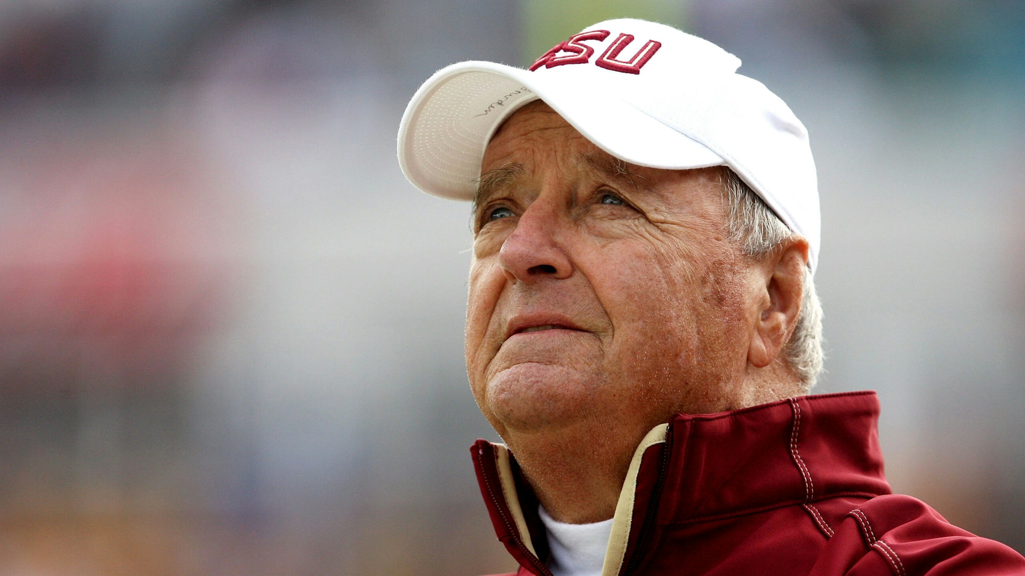 JACKSONVILLE, FL - JANUARY 01: Head coach Bobby Bowden of the Florida State Seminoles watches his team take on the West Virginia Mountaineers during the Konica Minolta Gator Bowl on January 1, 2010 in Jacksonville, Florida.