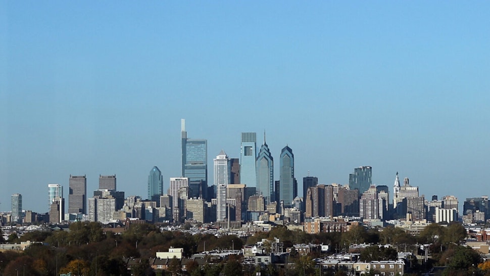 A view of center city Philadelphia as photographed from the Wells Fargo Center prior to the game between the Philadelphia Flyers and the Toronto Maple Leafs on November 02, 2019 in Philadelphia, Pennsylvania.
