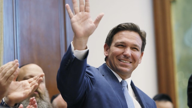 Governor Ron DeSantis Holds News Conference In Surfside, Florida SURFSIDE, FLORIDA - JUNE 14: Florida Gov. Ron DeSantis arrives to speak during a press conference at the Shul of Bal Harbour on June 14, 2021 in Surfside, Florida. The governor spoke about the two bills he signed HB 529 and HB 805. HB 805 ensures that volunteer ambulance services, including Hatzalah, can operate. HB 529 requires Florida schools to hold a daily moment of silence. (Photo by Joe Raedle/Getty Images) Joe Raedle / Staff via Getty Images
