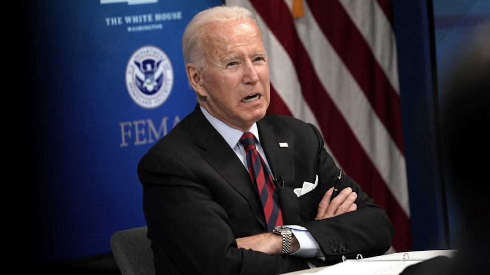 U.S. President Joe Biden speaks during a virtual Hurricane Ida briefing at the White House in Washington, D.C, U.S, on Monday, Aug. 30, 2021. Biden vowed Monday to continue providing federal support in the aftermath of Hurricane Ida, which made landfall south of New Orleans and has left more than a million homes and businesses without power.