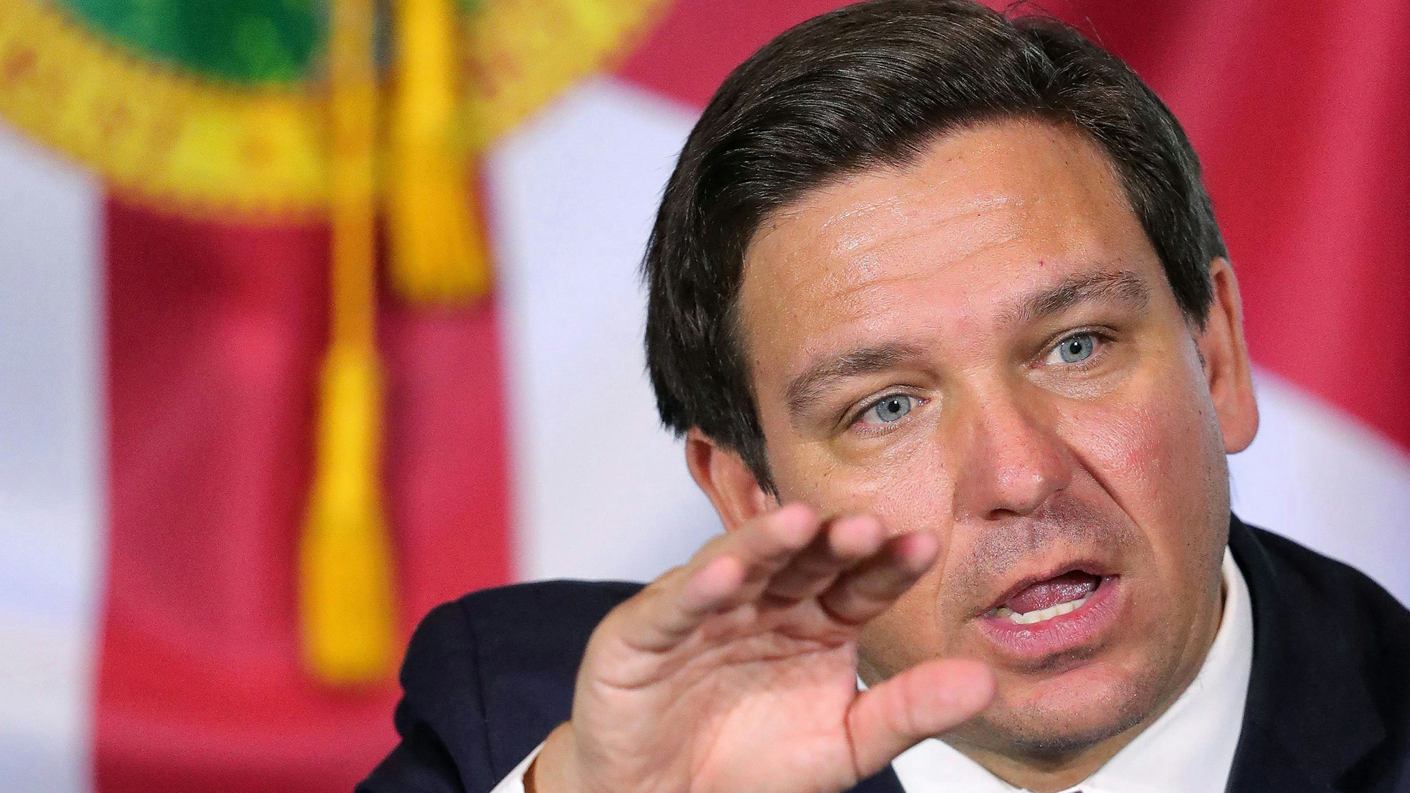 Florida Gov. Ron DeSantis delivers remarks during a roundtable discussion in Orlando, Florida, on August 26, 2020.