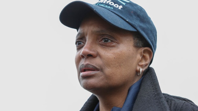 Chicago mayoral candidate Lori Lightfoot speaks to the press outside of the polling place at the Saint Richard Catholic Church in Chicago, Illinois on April 2, 2019. - Chicago residents went to the polls in a runoff election Tuesday to elect the US city's first black female mayor in a historic vote centered on issues of economic equality, race and gun violence. Lightfoot and Toni Preckwinkle, both African-American women, are competing for the top elected post in the city.
