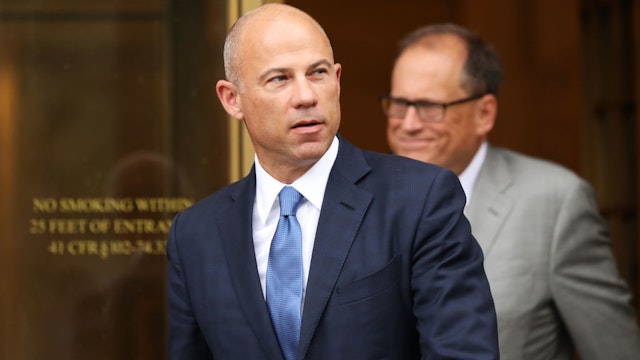 Celebrity attorney Michael Avenatti walks out of a New York court house after a hearing in a case where he is accused of stealing $300,000 from a former client, adult-film actress Stormy Daniels on July 23, 2019 in New York City.