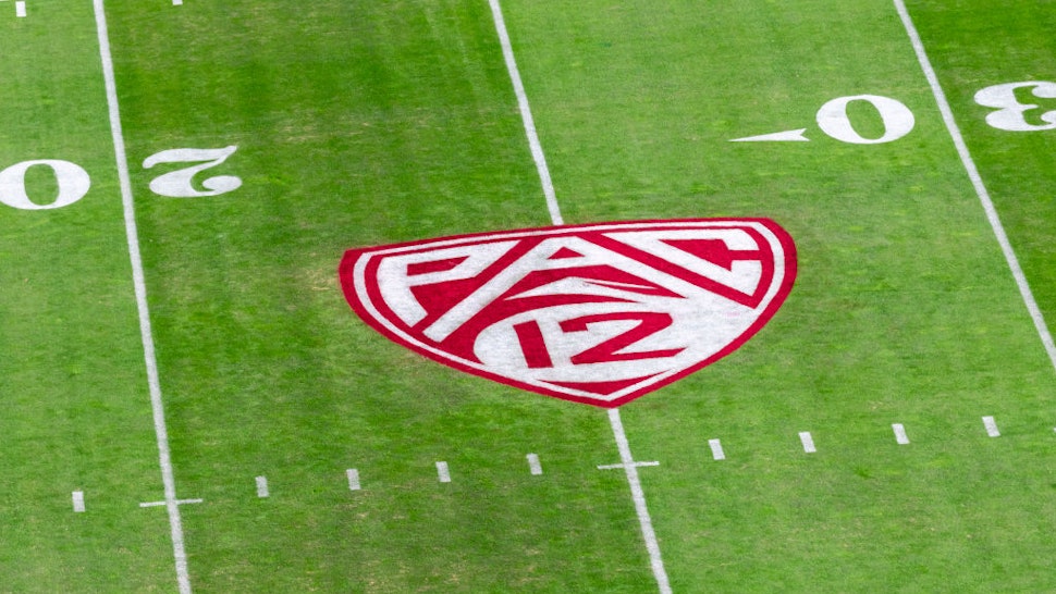 PALO ALTO, CA - NOVEMBER 23: A detail view of the Pac-12 logo on the field at Stanford Stadium prior to the 122nd Big Game between the Stanford Cardinal and the California Golden Bears on November 23, 2019 in Palo Alto, California. (Photo by David Madison/Getty Images)