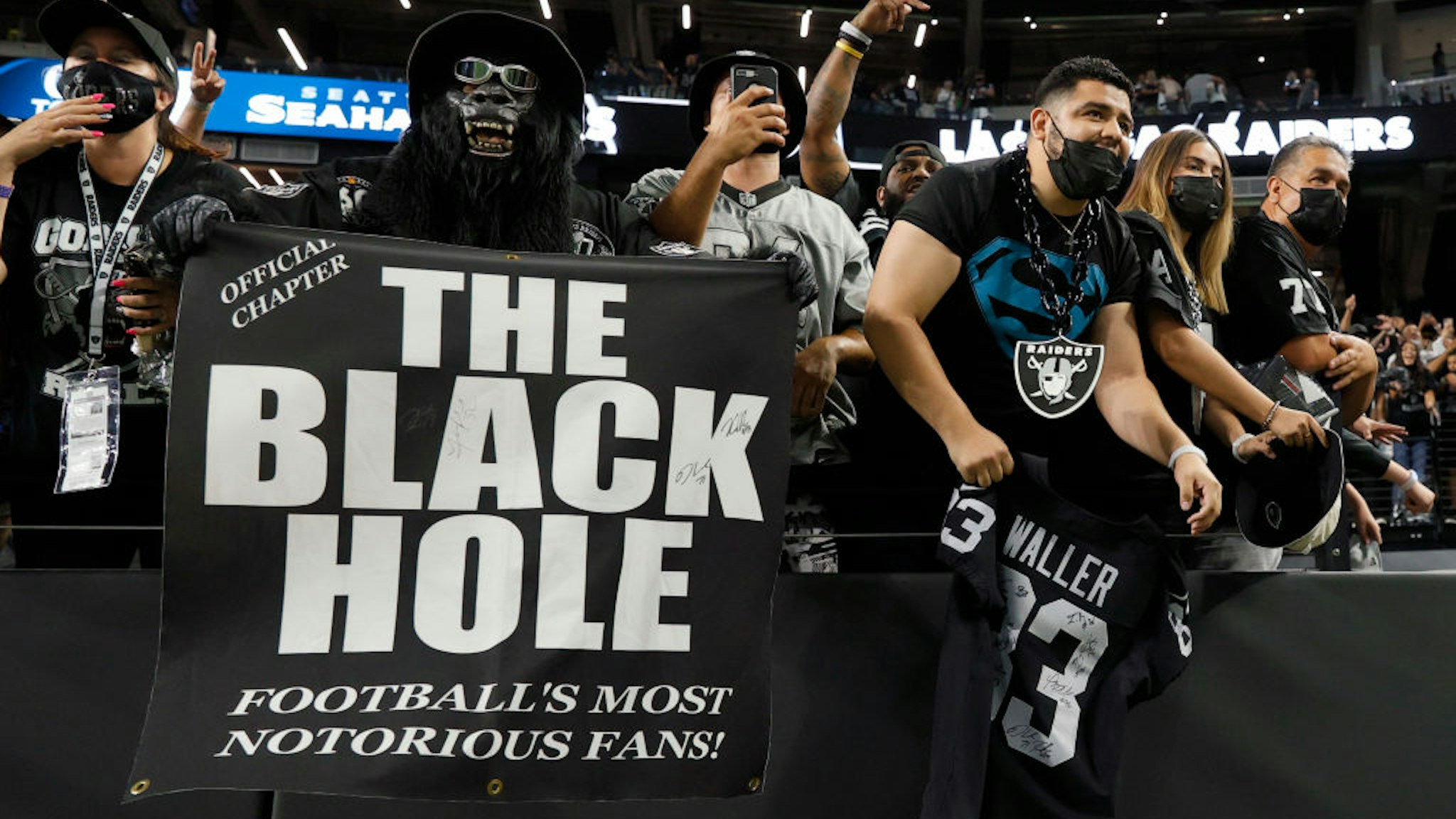 LAS VEGAS, NEVADA - AUGUST 14: Las Vegas Raiders fans react as players walk off the field following the team's 20-7 victory over the Seattle Seahawks during a preseason game at Allegiant Stadium on August 14, 2021 in Las Vegas, Nevada. (Photo by Ethan Miller/Getty Images)