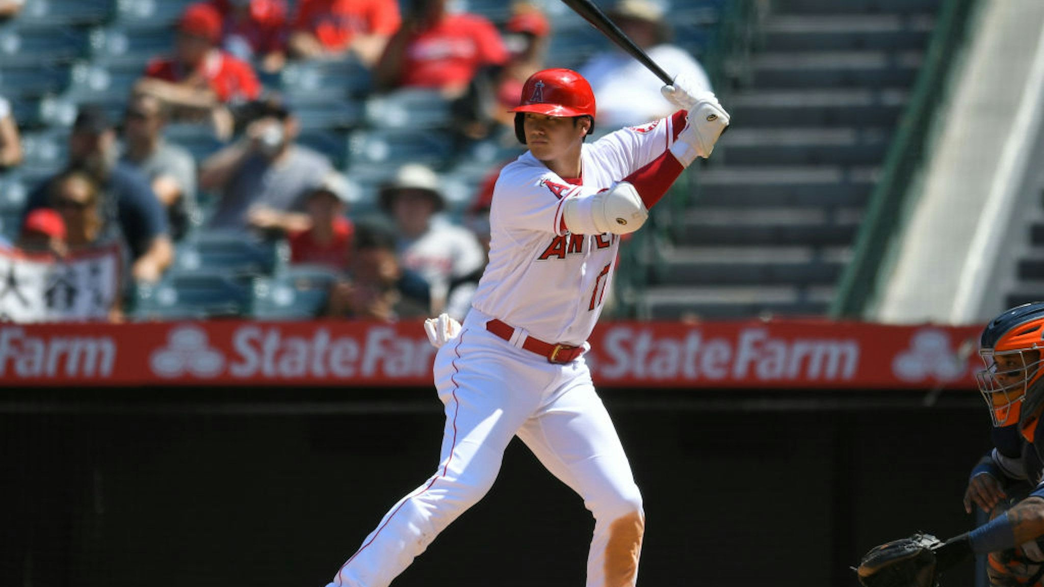 ANAHEIM, CALIFORNIA - AUGUST 15: Shohei Ohtani #17 of the Los Angeles Angels at bat while playing the Houston Astros at Angel Stadium of Anaheim on August 15, 2021 in Anaheim, CALIFORNIAlifornia. (Photo by John McCoy/Getty Images)