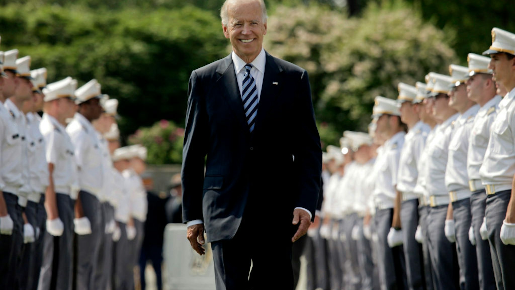 U.S. Vice President Joe Biden makes his way down a row of cadets as he arrives to address to graduates of The United States Military Academy at West Point May 26, 2012 in West Point, New York.
