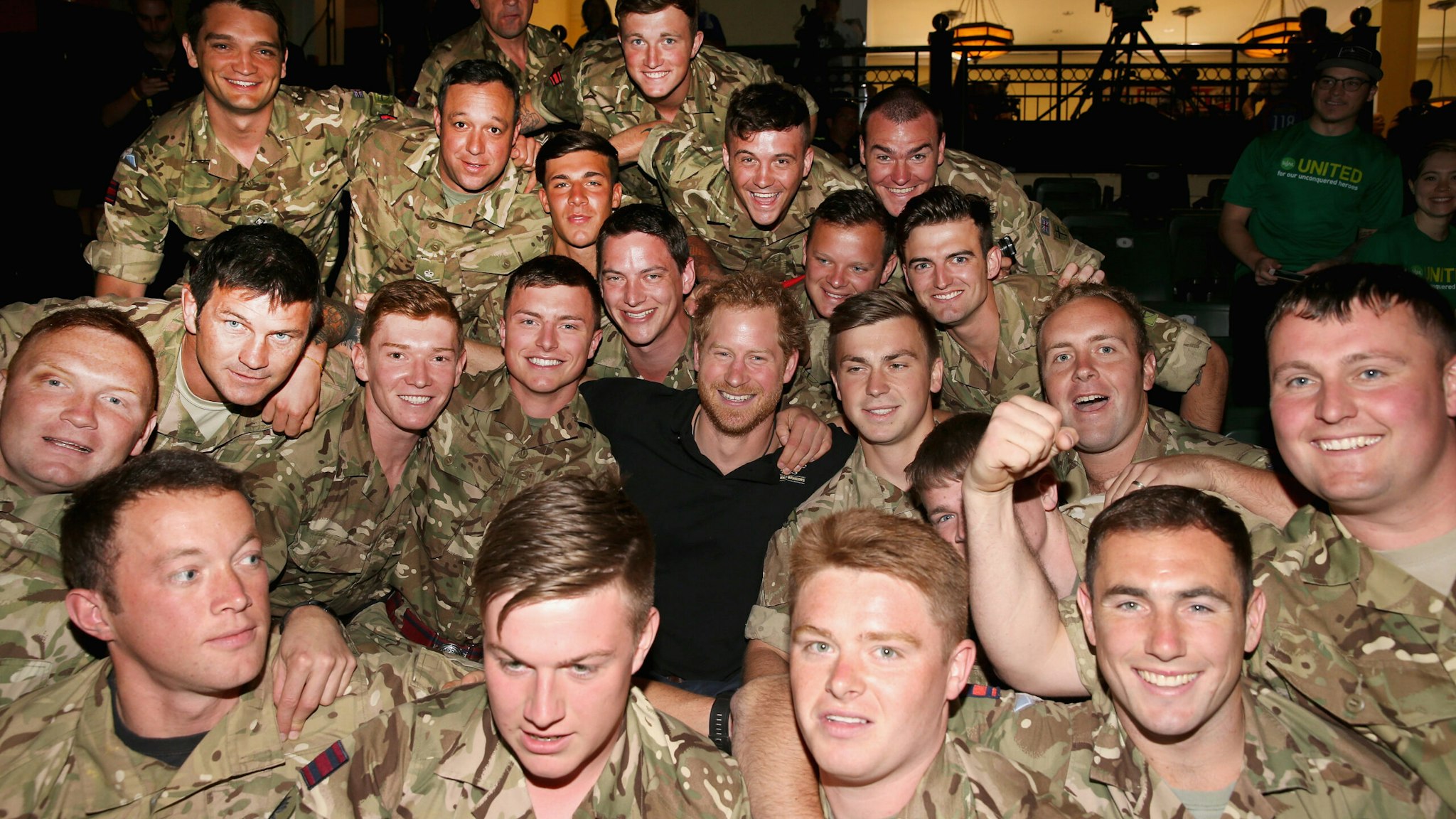 ORLANDO, FL - MAY 09: Prince Harry meets members of the British Military at the powerlifting during the Invictus Games Orlando 2016 at ESPN Wide World of Sports on May 9, 2016 in Orlando, Florida. Prince Harry, patron of the Invictus Games Foundation is in Orlando ahead of the opening of Invictus Games which will open on Sunday. The Invictus Games is the only International sporting event for wounded, injured and sick servicemen and women. Started in 2014 by Prince Harry the Invictus Games uses the power of Sport to inspire recovery and support rehabilitation.
