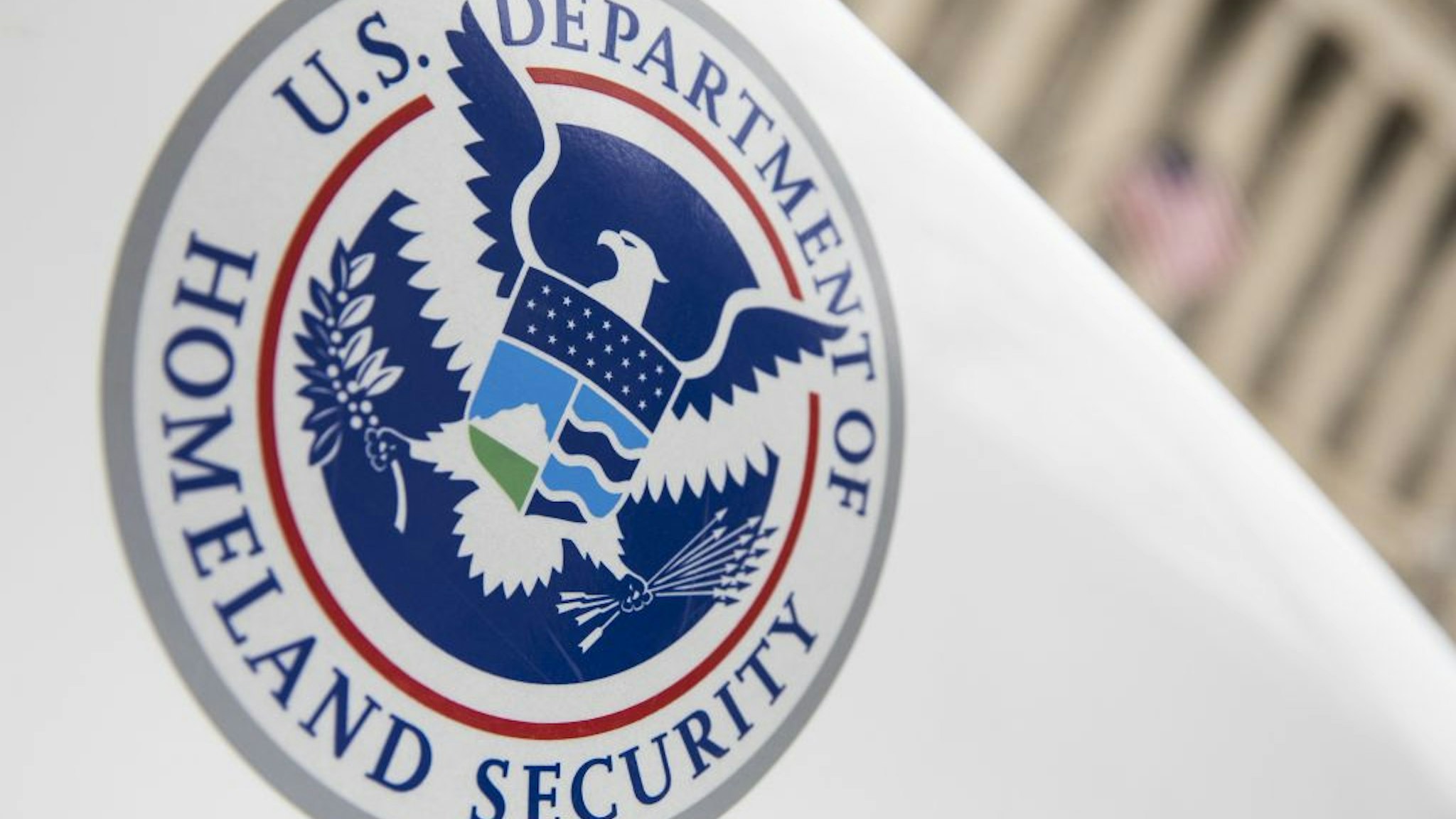 The Department of Homeland Security logo is seen on a law enforcement vehicle in Washington, United States on March 7, 2017.