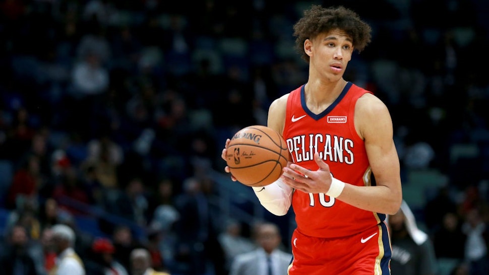 NEW ORLEANS, LOUISIANA - DECEMBER 17: Jaxson Hayes #10 of the New Orleans Pelicans stands on the court during a NBA game against the Brooklyn Nets at Smoothie King Center on December 17, 2019 in New Orleans, Louisiana.