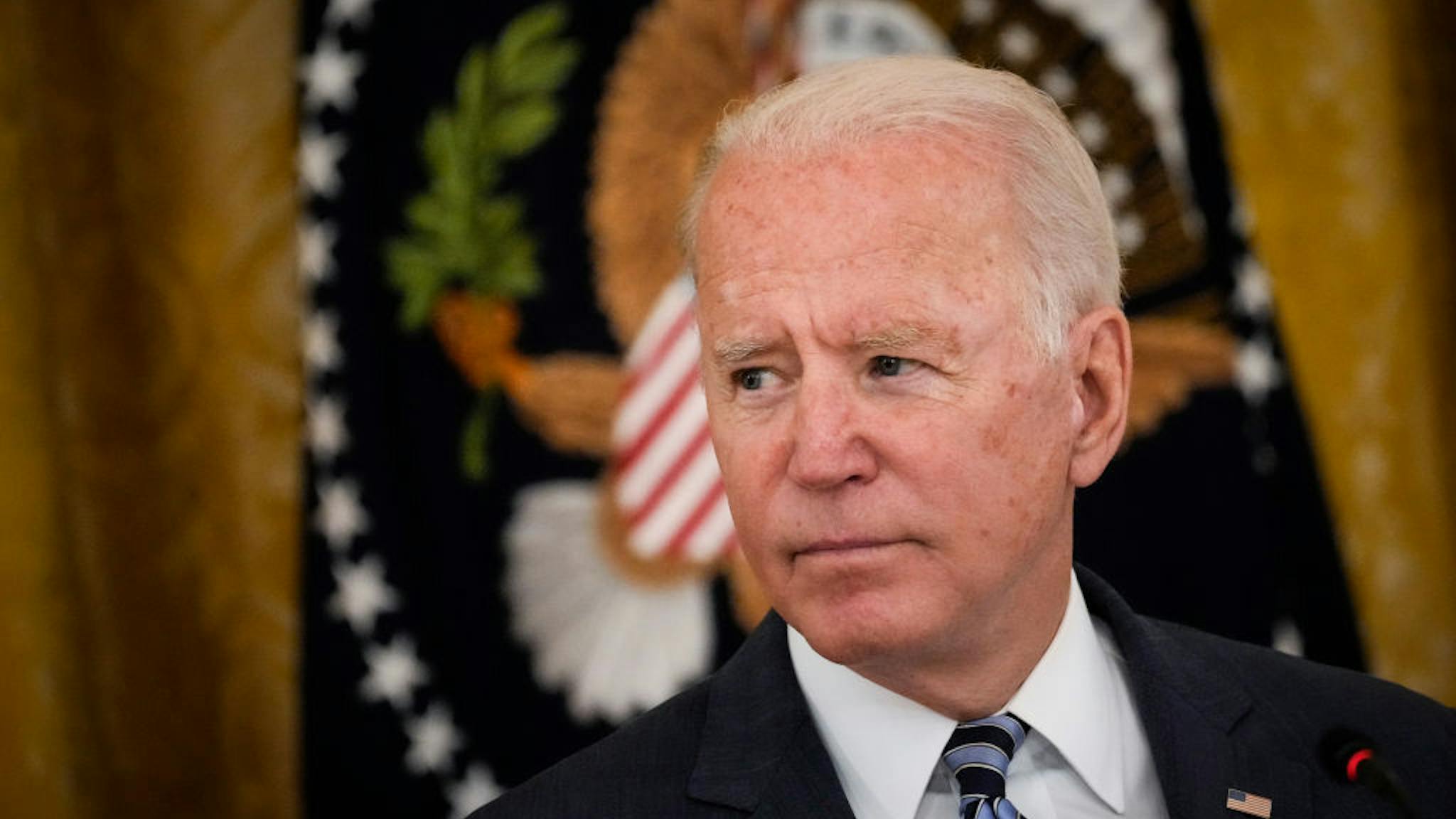 Joe Biden WASHINGTON, DC - AUGUST 25: U.S. President Joe Biden speaks during a meeting about cybersecurity in the East Room of the White House on August 25, 2021 in Washington, DC. Members of the Biden cabinet, national security team and leaders from the private sector attended the meeting about improving the nation's cybersecurity. (Photo by Drew Angerer/Getty Images)