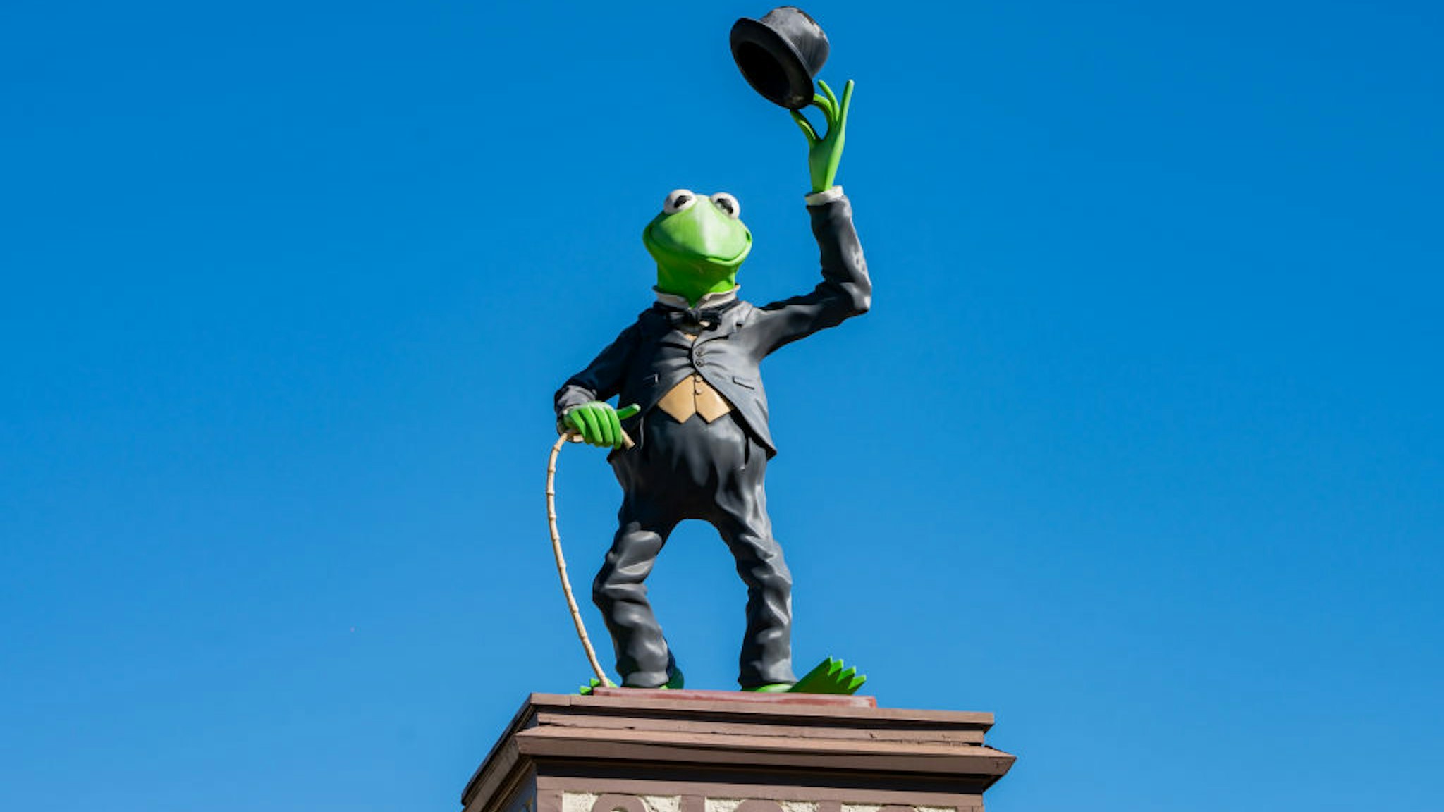 HOLLYWOOD, CA - FEBRUARY 22: General views of Kermit the Frog above the Jim Henson Company studio lot on February 22, 2021 in Hollywood, California. The Jim Henson Company created 'The Muppet Show' which is currently streaming on Disney+.