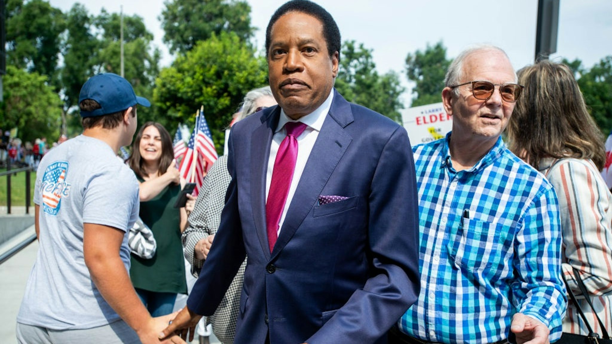 Norwalk, CA - July 13 Larry Elder arrives at the Norwalk Registrar of Voters on Tuesday, July 13, 2021 to file paperwork announcing his run for governor in the California recall election.