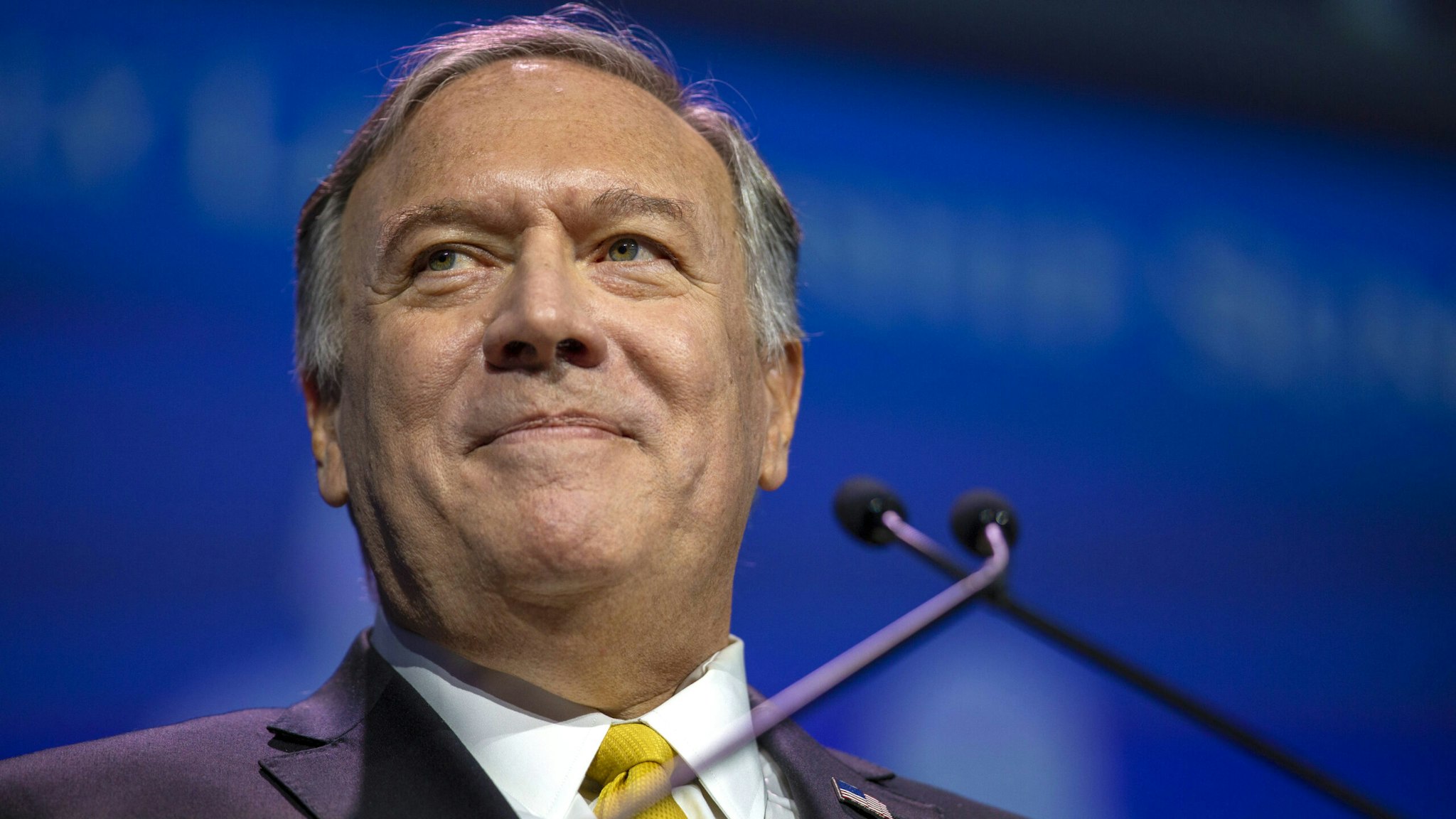 Michael Pompeo, former U.S. secretary of state, during the FAMiLY Leader summit in Des Moines, Iowa, U.S., on Friday, July 16, 2021. Former Vice President Mike Pence is headlining the evangelical group's 10th annual leadership summit.