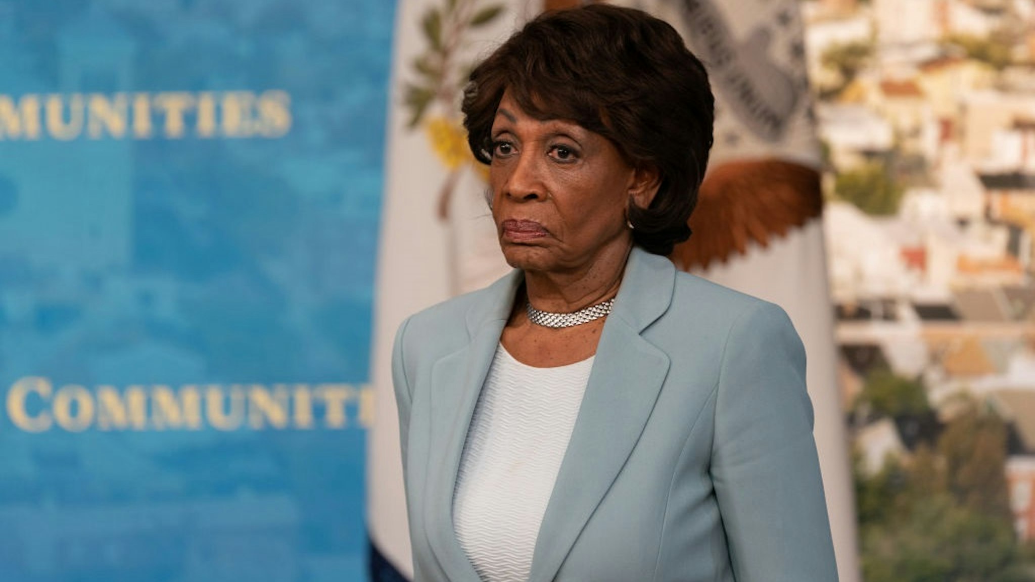 Representative Maxine Waters, a Democrat from California, listens during an event in the Eisenhower Executive Office Building in Washington, D.C., U.S., on Tuesday, June 15, 2021.