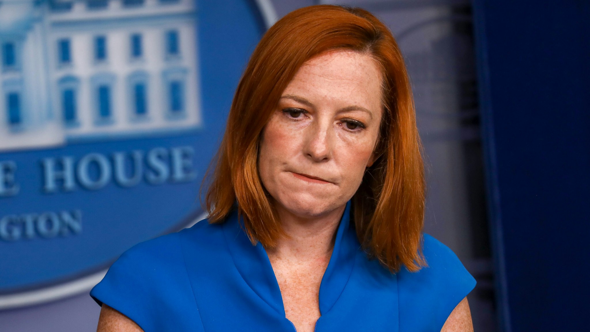 WASHIGTON, DC - AUGUST 11: White House Press Secretary Jen Psaki makes a speech during the daily press briefing at the James Brady Press Briefing Room of the White House, in Washington, DC, United States on August 11, 2021.