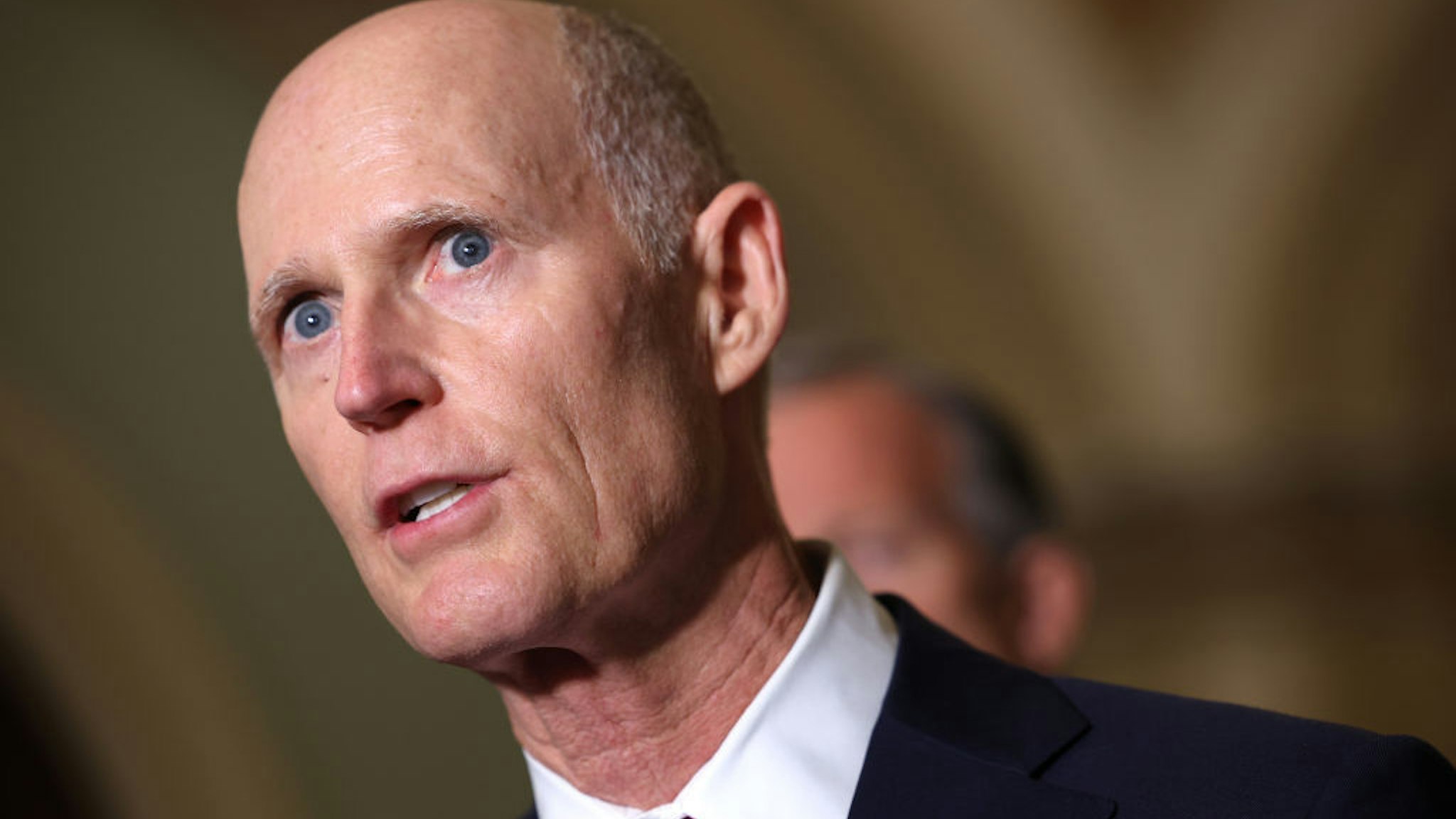 WASHINGTON, DC - JUNE 15: U.S. Sen. Rick Scott (R-FL) speaks to reporters after a Republican Senate luncheon at the U.S. Capitol Building on June 15, 2021 in Washington, DC. The Senate is in negotiations for a bipartisan infrastructure deal. (Photo by Kevin Dietsch/Getty Images)