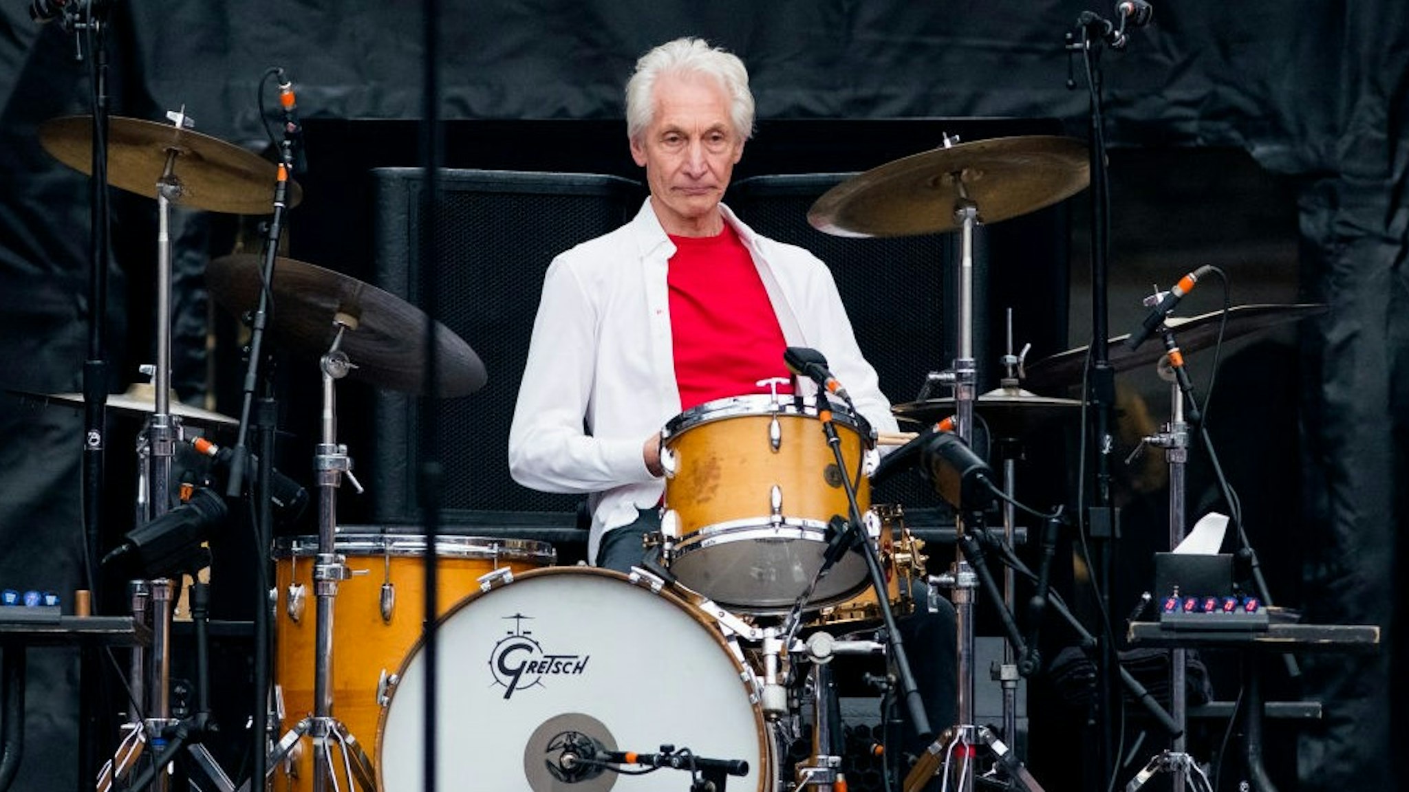 SOUTHAMPTON, ENGLAND - MAY 29: Charlie Watts of the Rolling Stones performs live on stage at St Mary's Stadium on May 29, 2018 in Southampton, England. (Photo by