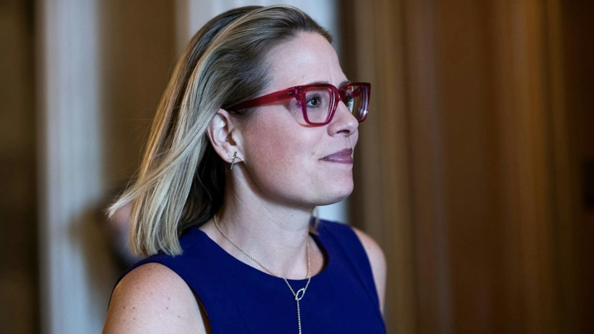 Senate Votes UNITED STATES - JUNE 10: Sen. Kyrsten Sinema, D-Ariz., is seen during a vote in the Capitol on Thursday, June 10, 2021. (Photo By Tom Williams/CQ-Roll Call, Inc via Getty Images) Tom Williams / Contributor