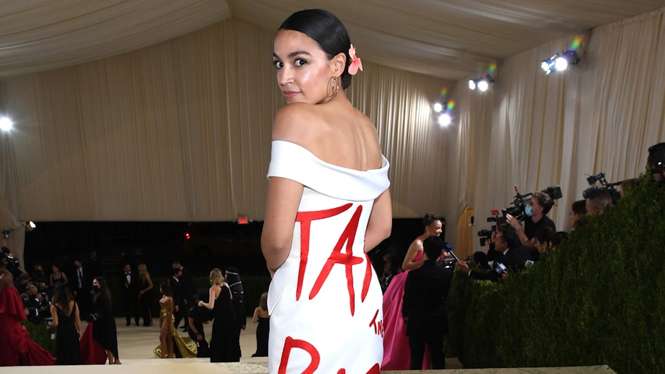NEW YORK, NEW YORK - SEPTEMBER 13: Alexandria Ocasio-Cortez attends The 2021 Met Gala Celebrating In America: A Lexicon Of Fashion at Metropolitan Museum of Art on September 13, 2021 in New York City.