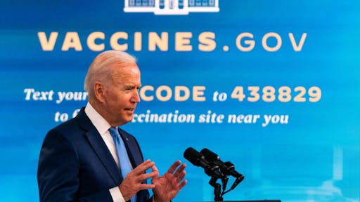 President Joe Biden COVID vaccine WASHINGTON, DC August 23, 2021: US President Joe Biden delivers remarks on the COVID vaccine in the South Court Auditorium at the White House on August 23, 2021.