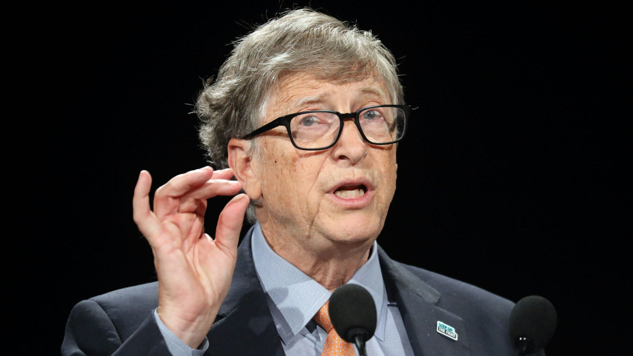 Microsoft founder, Co-Chairman of the Bill &amp; Melinda Gates Foundation, Bill Gates delivers a speech during the conference of Global Fund to Fight HIV, Tuberculosis and Malaria on october 10, 2019, in Lyon, central eastern France. - The Global Fund to Fight AIDS, Tuberculosis and Malaria opened a drive to raise $14 billion to fight a global epidemics but face an uphill battle in the face of donor fatigue.