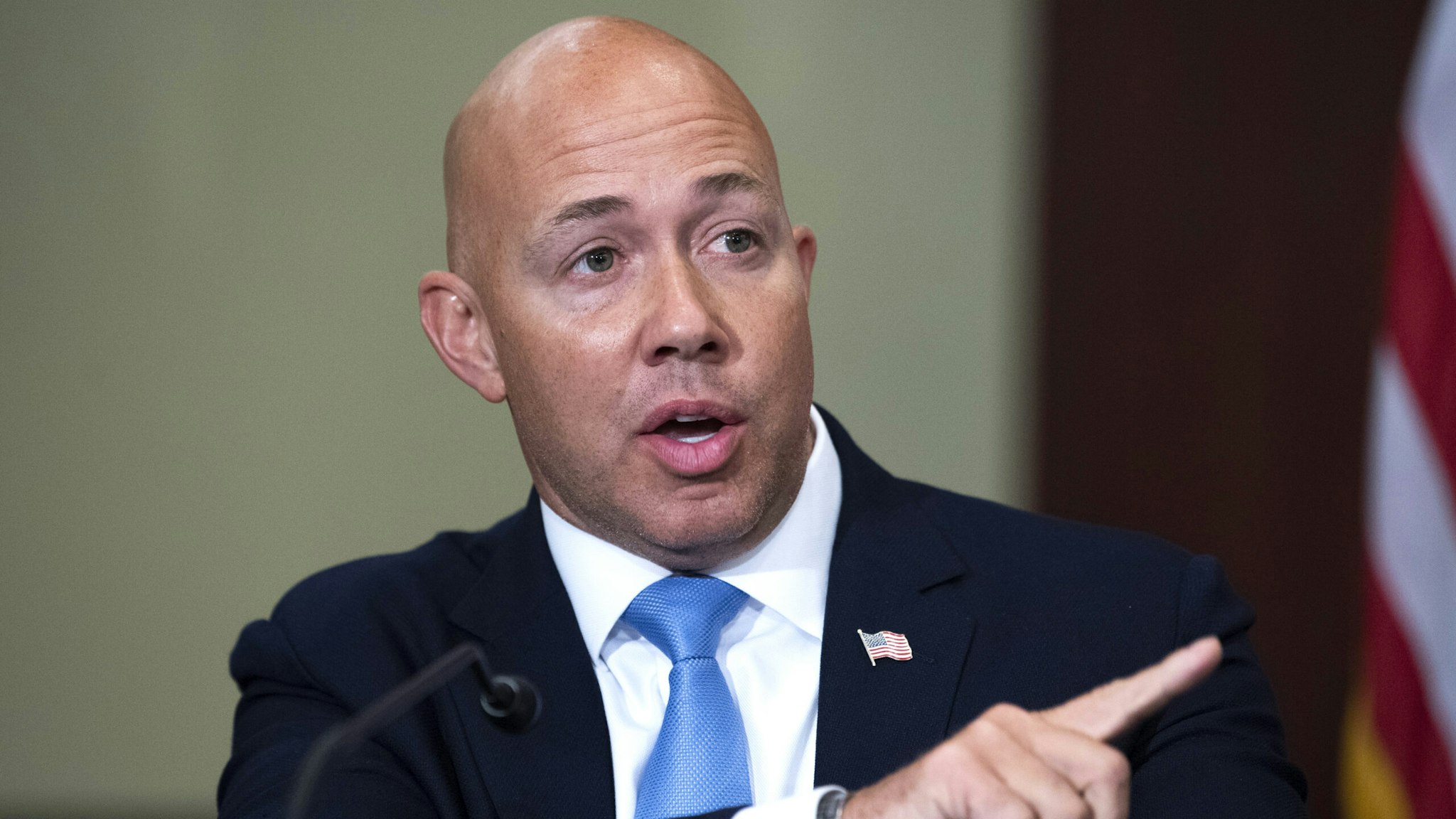 UNITED STATES - AUGUST 30: Rep. Brian Mast, R-Fla., makes remarks during a roundtable discussion with House Republican ranking members and veterans on the U.S. withdrawal from Afghanistan in the Capitol Visitor Center on Monday, August 30, 2021.
