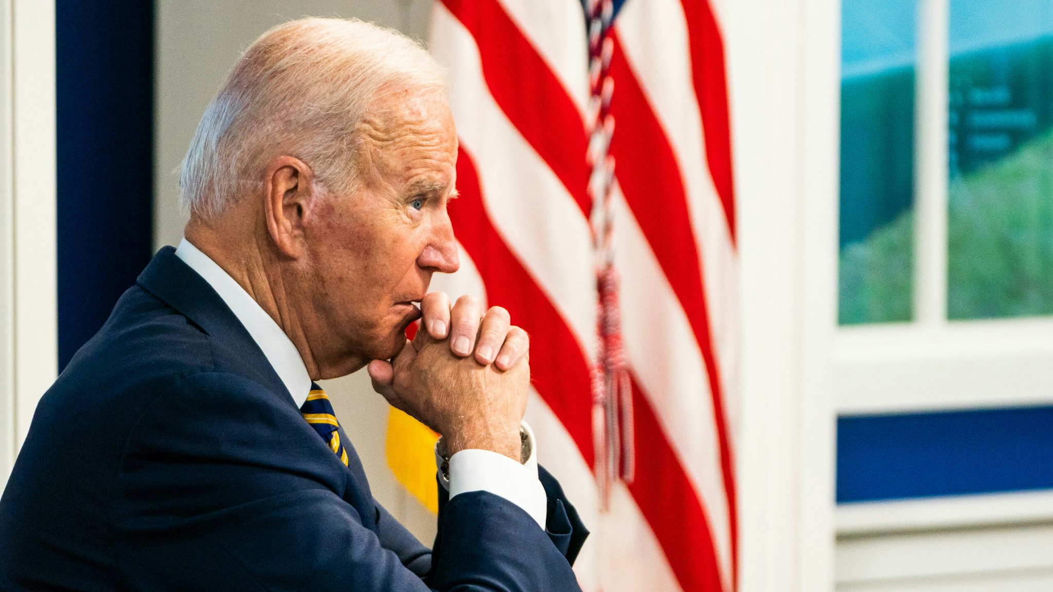 WASHINGTON, DC September 17, 2021: US President Joe Biden during the Major Economies Forum on Energy and Climate (MEF) to galvanize efforts to confront the global climate crisis in the South Court Auditorium at the White House on September 17, 2021.