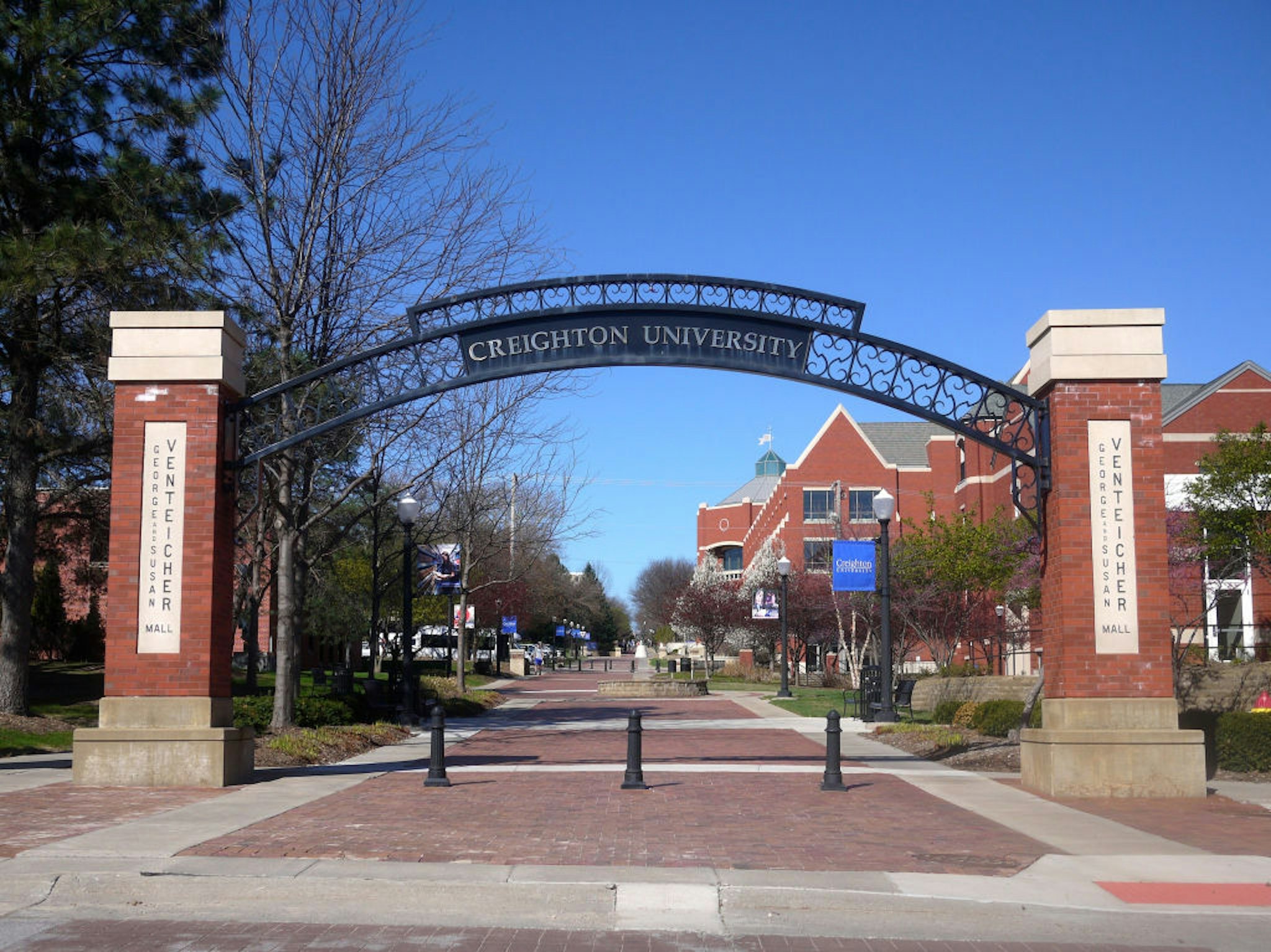 View of the gate at Creighton University, Omaha, Nebraska, April 6, 2017.