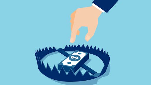 Vector of a businessman hand trying to reach money trap with dollar banknotes Vector of a businessman hand trying to reach money trap with dollar banknotes