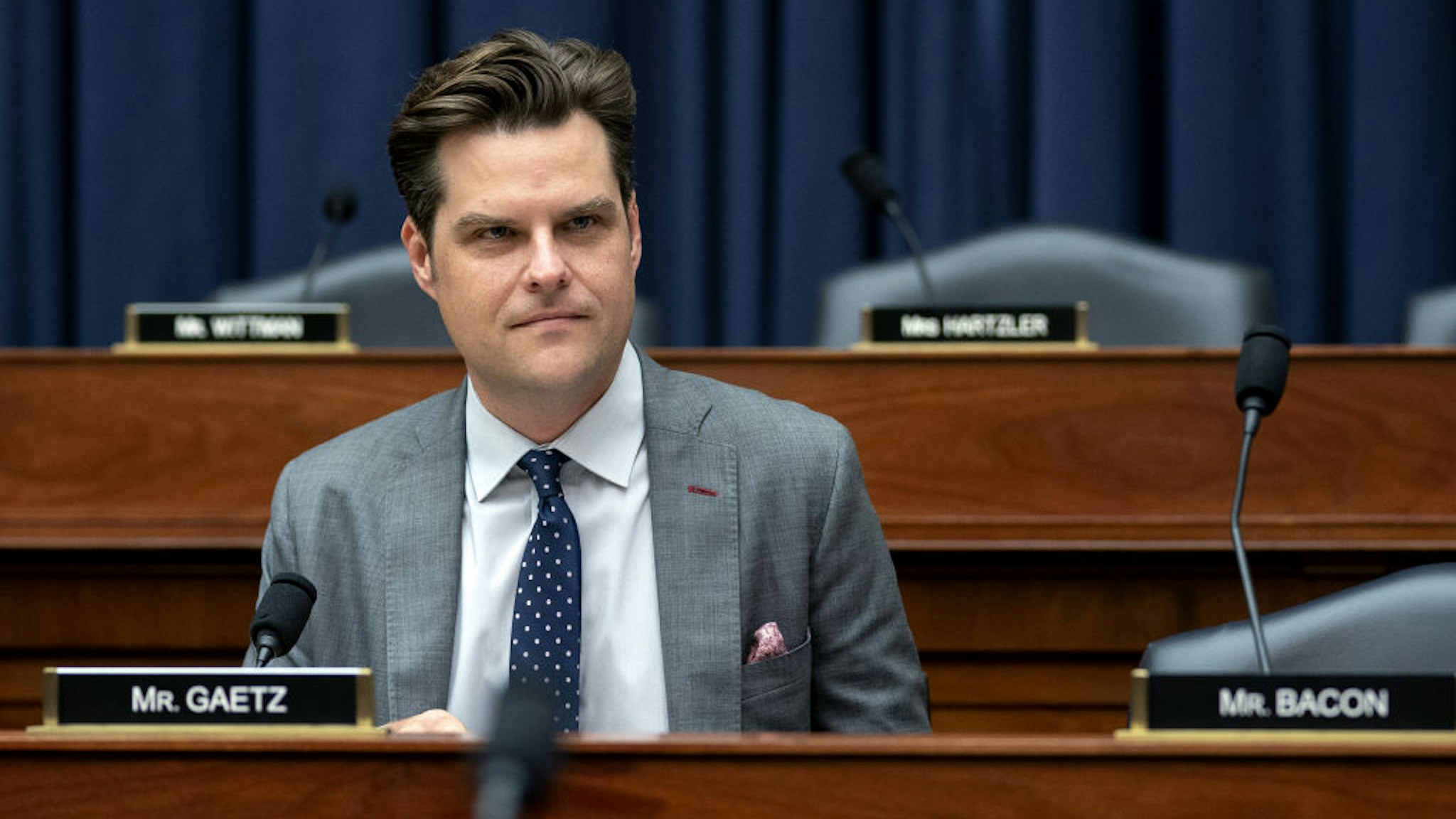 Representative Matt Gaetz, a Republican from Florida, arrives to a House Armed Services Committee hearing in Washington, D.C., U.S., on Wednesday, June 23, 2021.