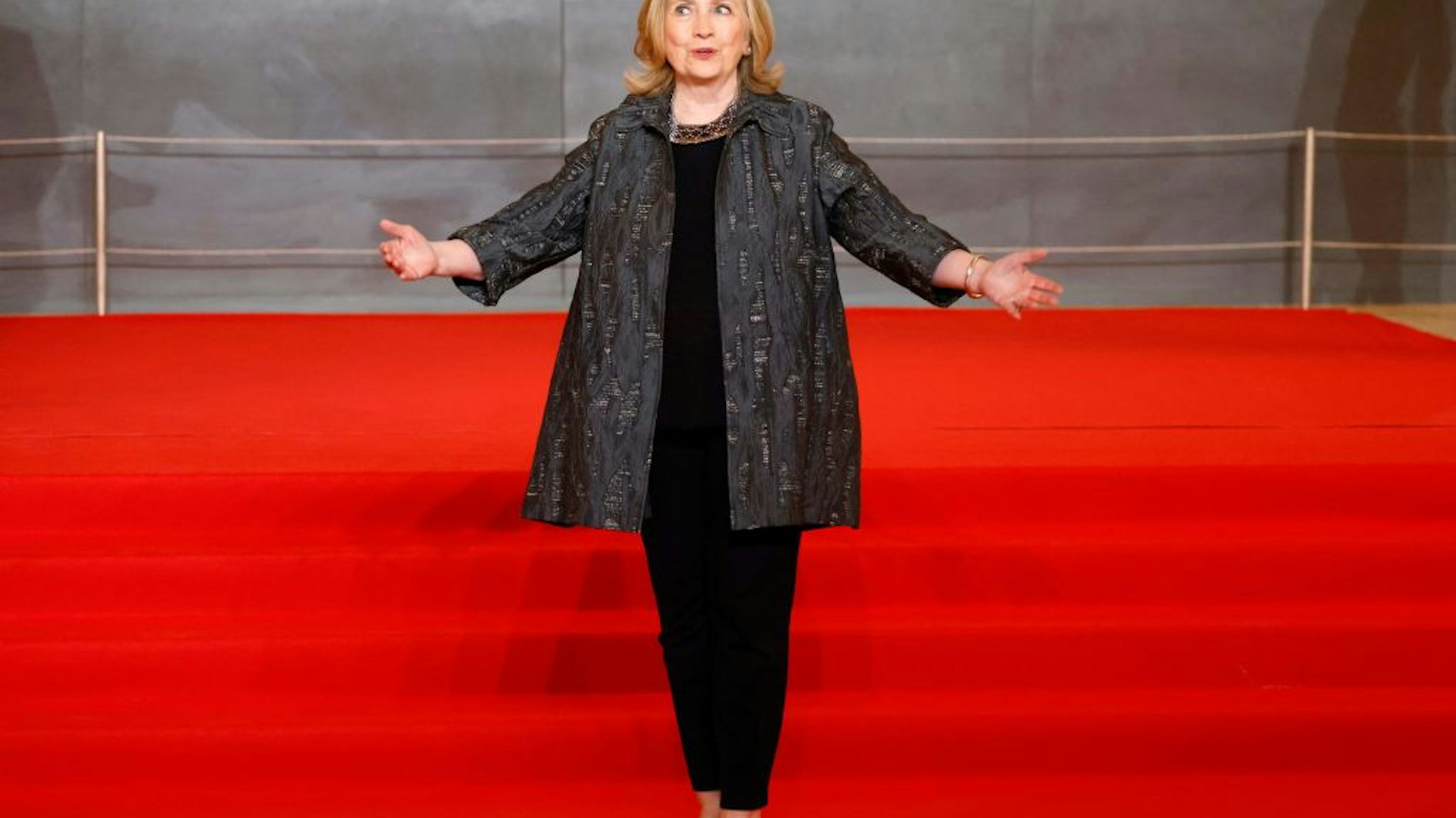 Former US Secretary of State Hillary Clinton arrives to the opening session of the Generation Equality Forum, a global gathering for gender equality convened by UN Women and co-hosted by the governments of Mexico and France in partnership with youth and civil society, in Paris on June 30, 2021.