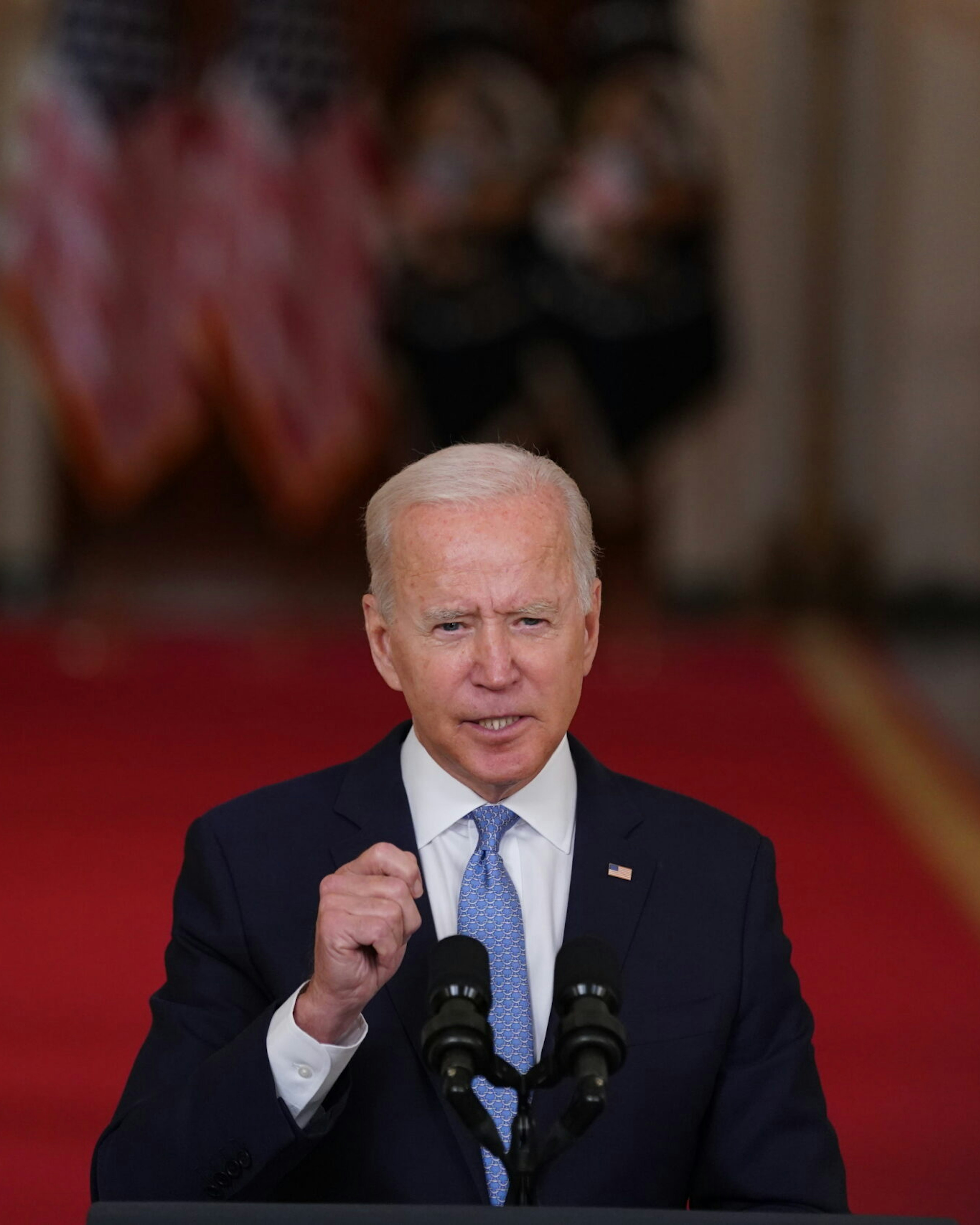 U.S. President Joe Biden speaks at the White House in Washington, D.C., U.S., on Tuesday, Aug. 31, 2021. The departure of the last U.S. military plane from Afghanistan left the region facing uncertainty, with the Taliban seeking to cement control of a nation shattered by two decades of war and an economy long dependent on foreign aid and opium sales. Photographer: Stefani Reynolds/Bloomberg via Getty Images