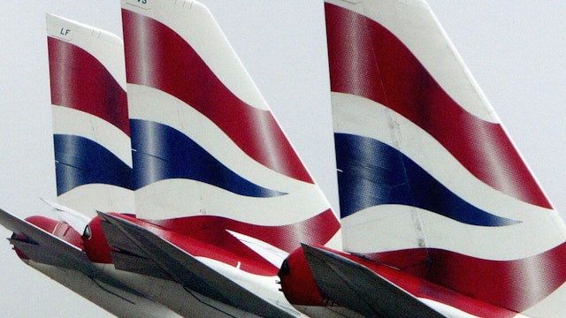 LONDON - MAY 16 : (FILE PHOTO) Tail fins from British Airways aircraft are seen on the tarmac at Heathrow airport May 16, 2003 in London, England. British Airways has suspended all flights to Saudi Arabia August 13, 2003 in response to a specific terrorist threat.