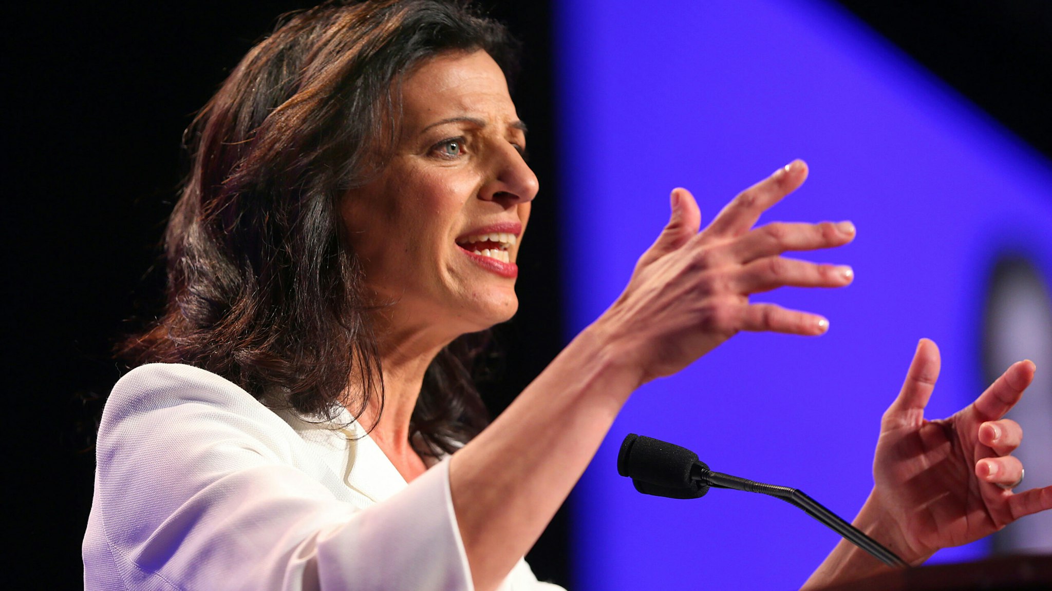 WORCESTER, MA - JUNE 14: Candidate for governor Juliette Kayyem speaks at the Democrat State Convention at the DCU Center in Worcester, Mass. (Photo by John Tlumacki/The Boston Globe via Getty Images)