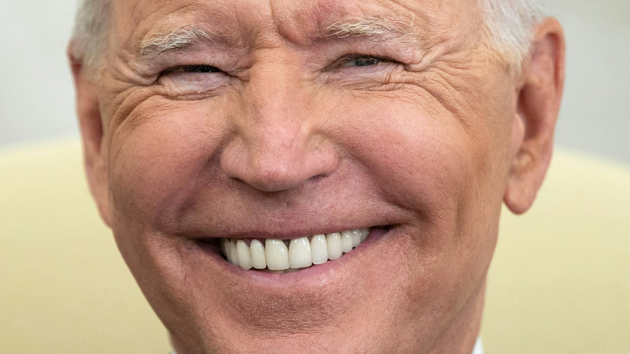 TOPSHOT - US President Joe Biden smiles during a meeting with Indian Prime Minister Narendra Modi in the Oval Office of the White House on September 24, 2021, in Washington, DC.